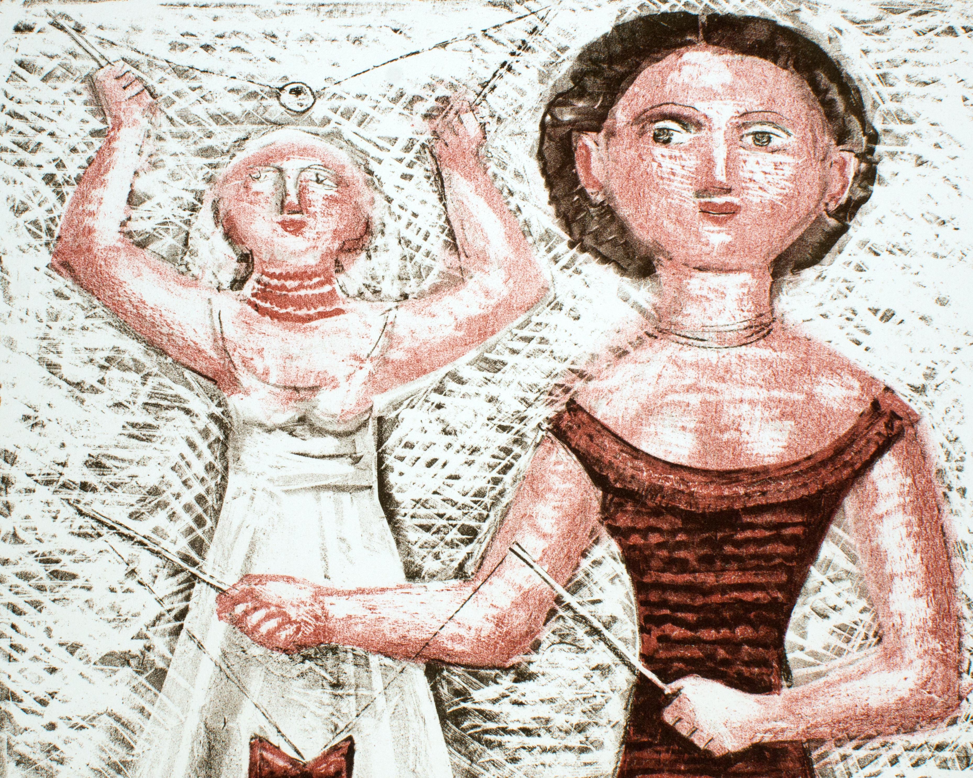 Il Gioco del Rocchetto - Litografía de M. Campigli - 1952 - Print Contemporáneo de Massimo Campigli