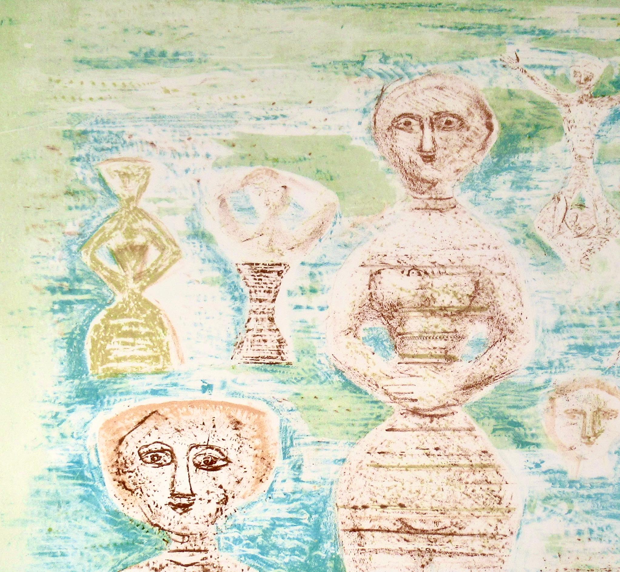 Le Bagnanti - Beige Nude Print by Massimo Campigli