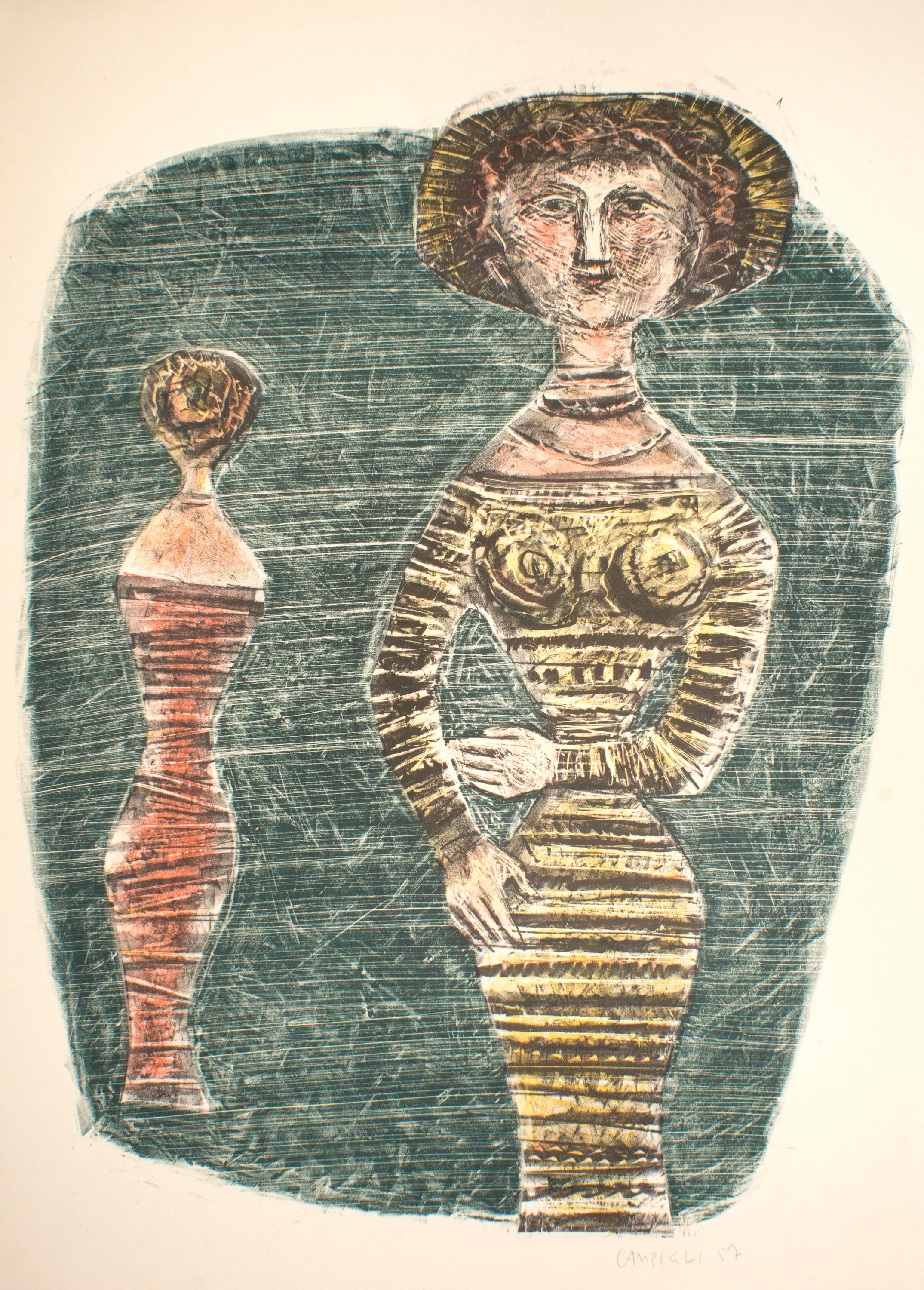 The Promenaders -  Lithographie von Massimo Campigli – 1957