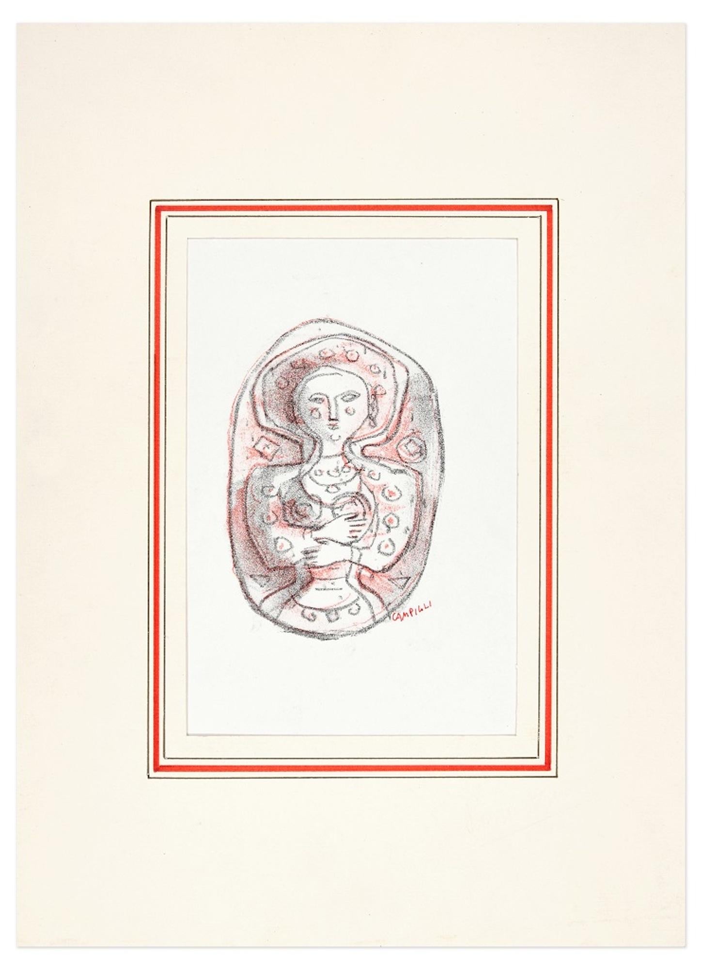 Mujer - Litografía original de Massimo Campigli - Años 60 en venta 1