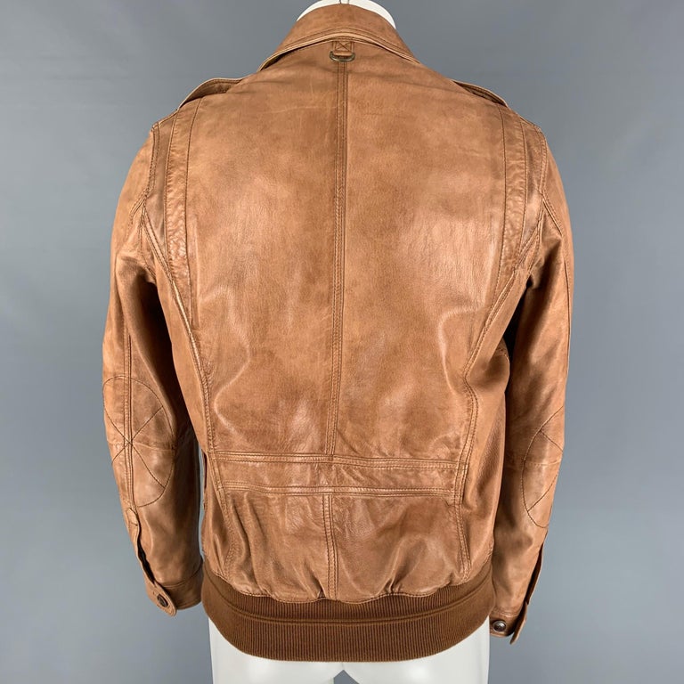 MASSIMO DUTTI Size M Tan Leather Jacket For Sale at 1stDibs