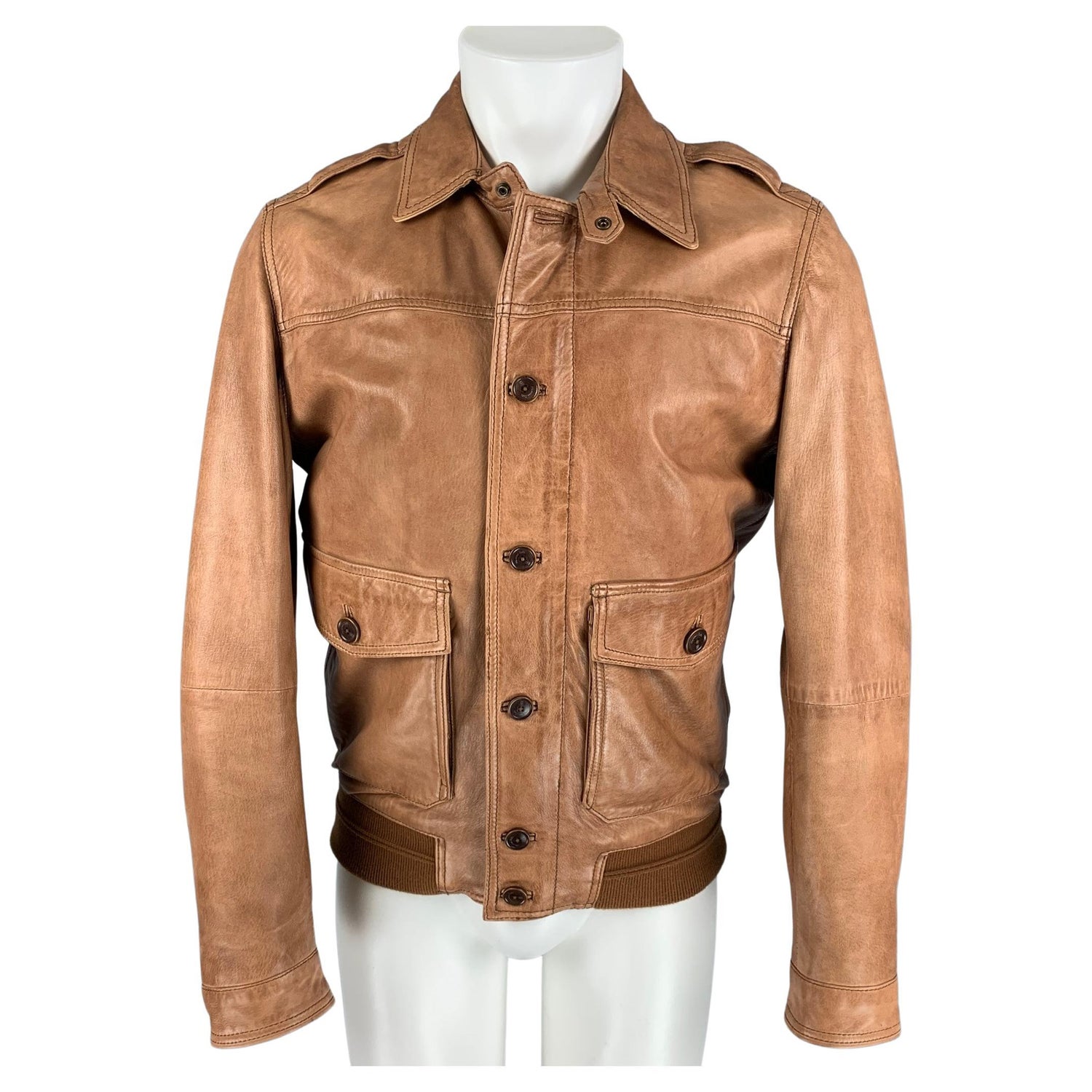 MASSIMO DUTTI Size M Tan Leather Jacket For Sale at 1stDibs
