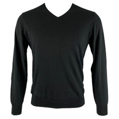MASSIMO DUTTI Talla S Jersey negro de algodón, seda y cachemira con cuello de pico