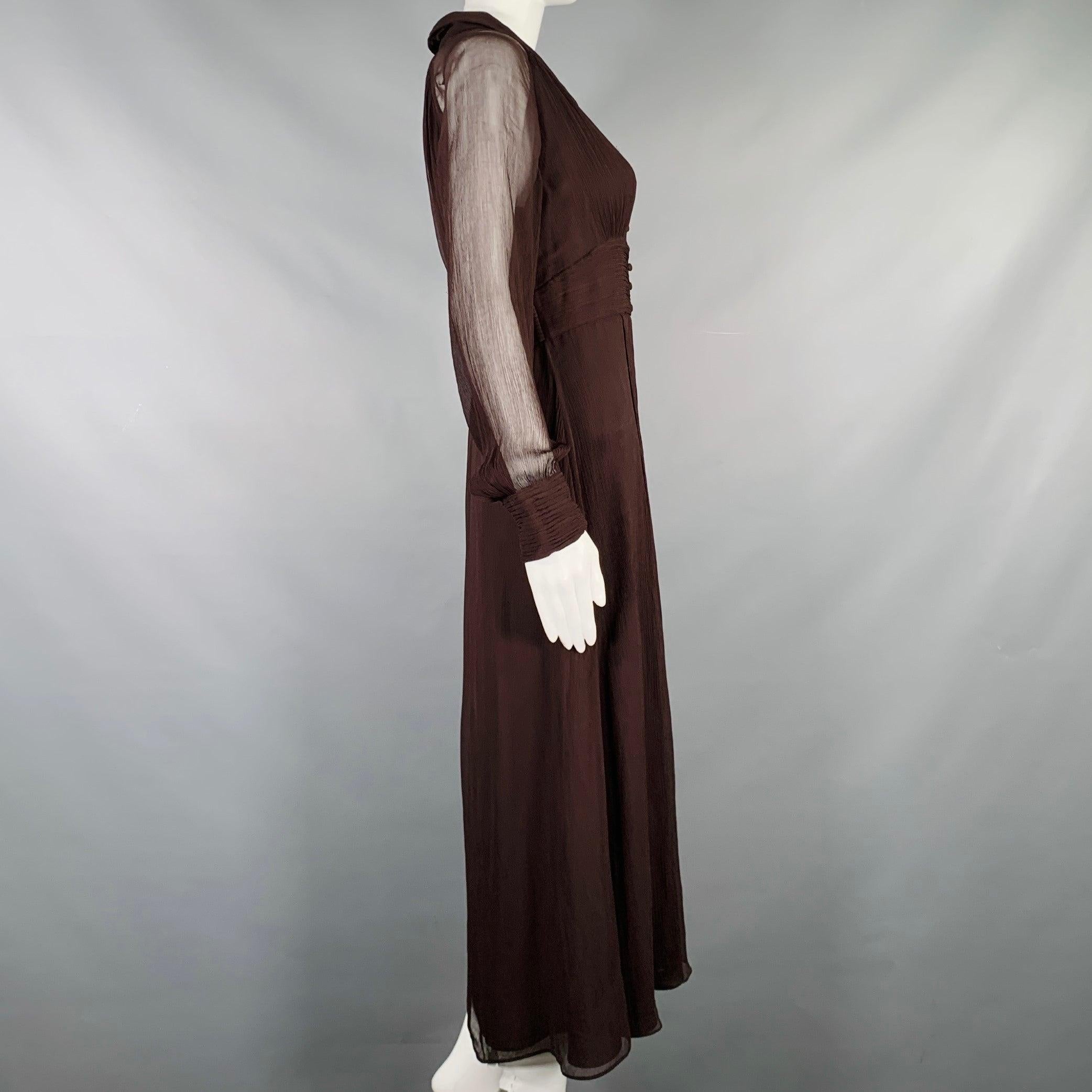 Black MASSIMO DUTTI Size S Brown Viscose See Through Long Sleeve Dress For Sale