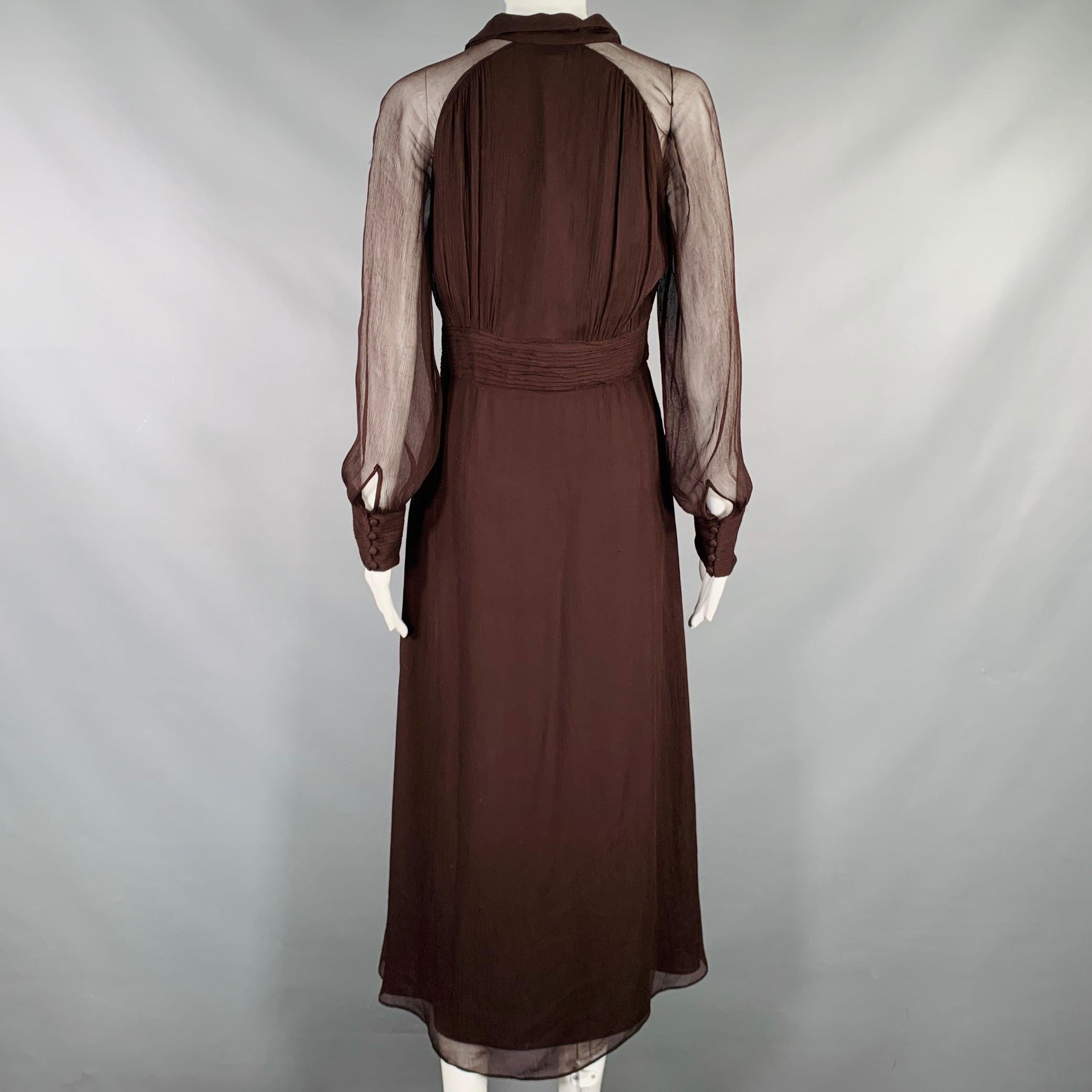 MASSIMO DUTTI Size S Brown Viscose See Through Long Sleeve Dress In Good Condition For Sale In San Francisco, CA