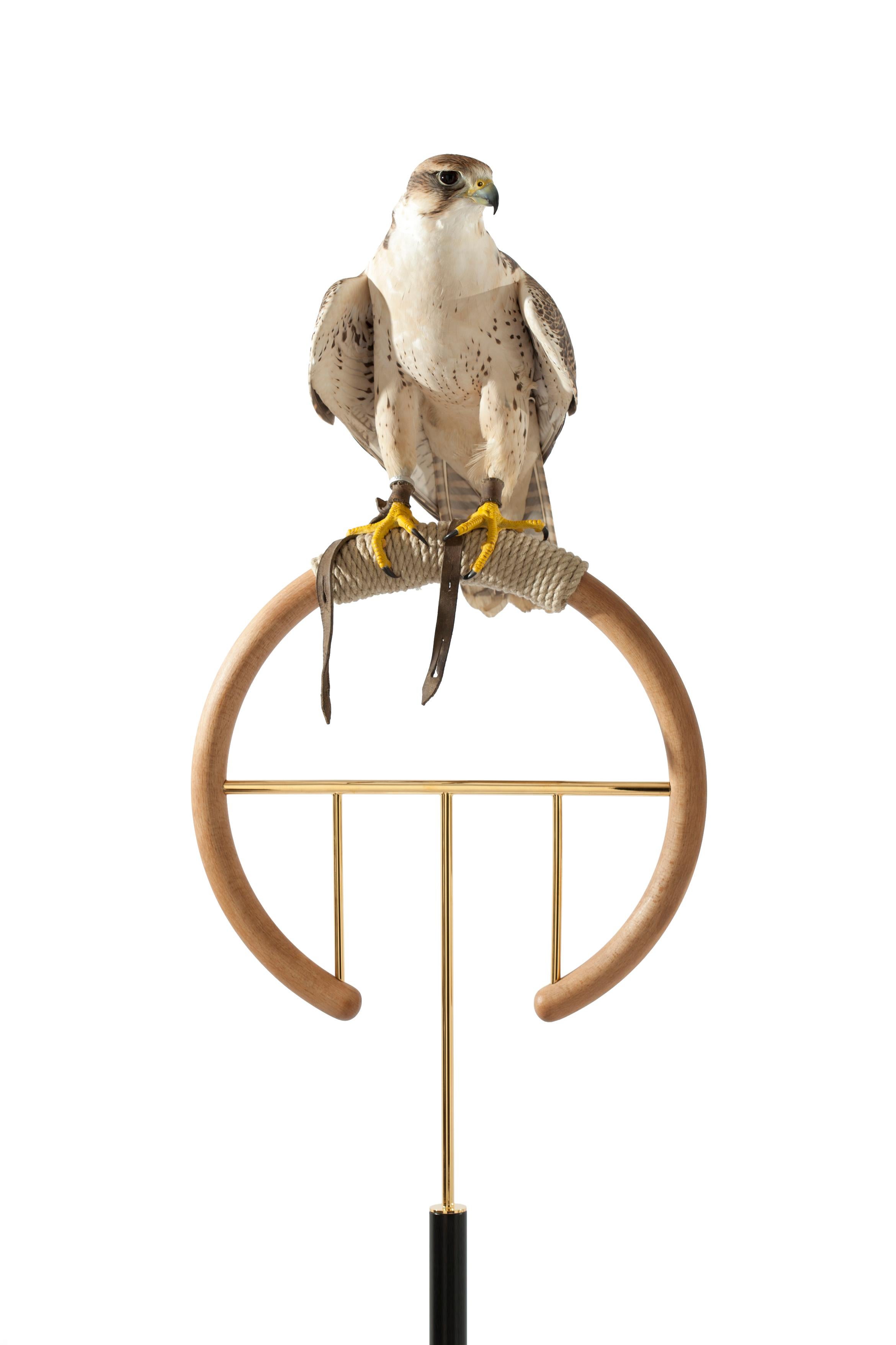 Gold Plate Massimo Faion Posa Falcon Stand 1 in Gold-Plated Brass, Green Guatemala Marble For Sale