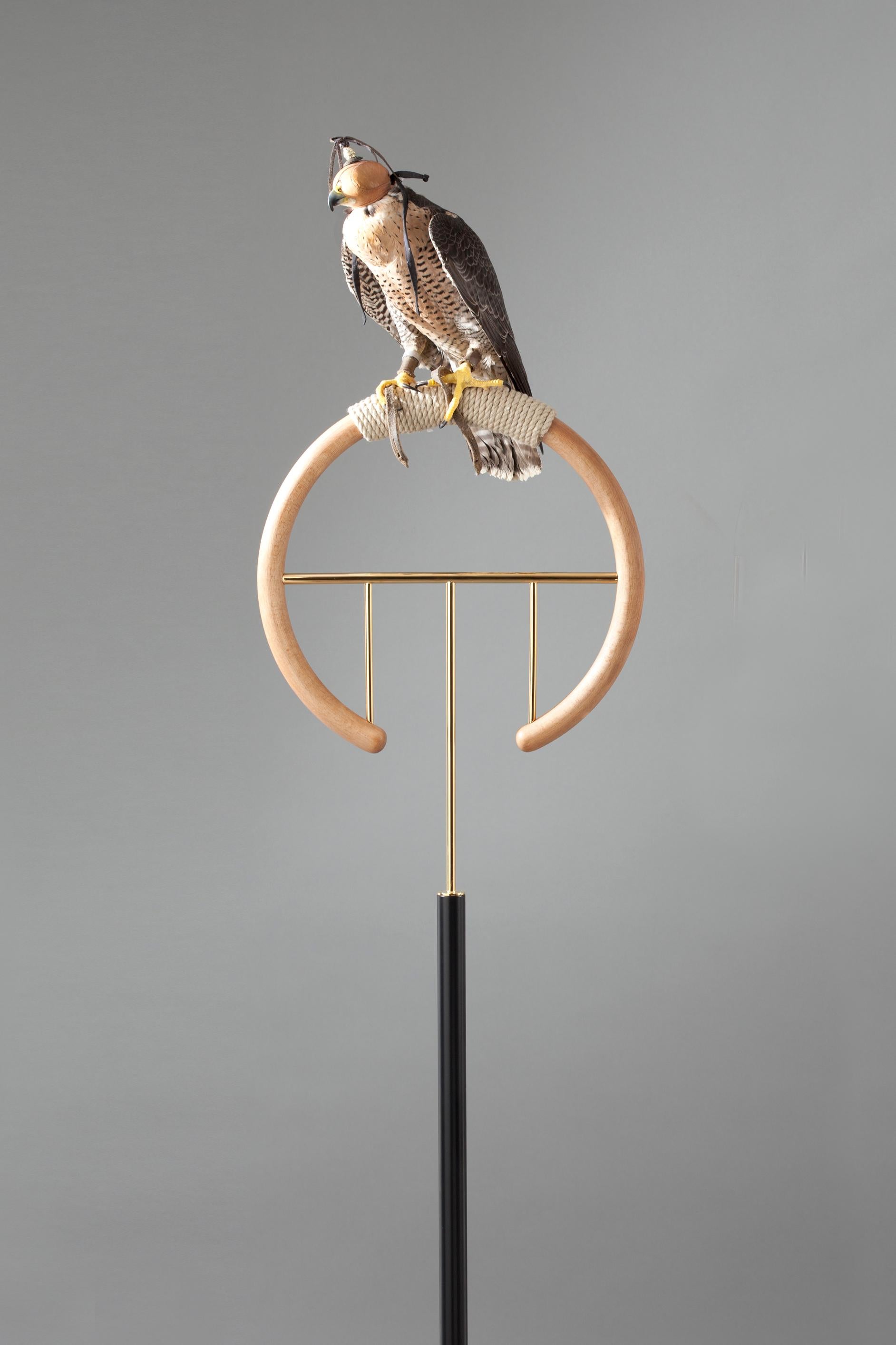 Massimo Faion Posa Falcon Stand 1 in Gold-Plated Brass, Green Guatemala Marble For Sale 1
