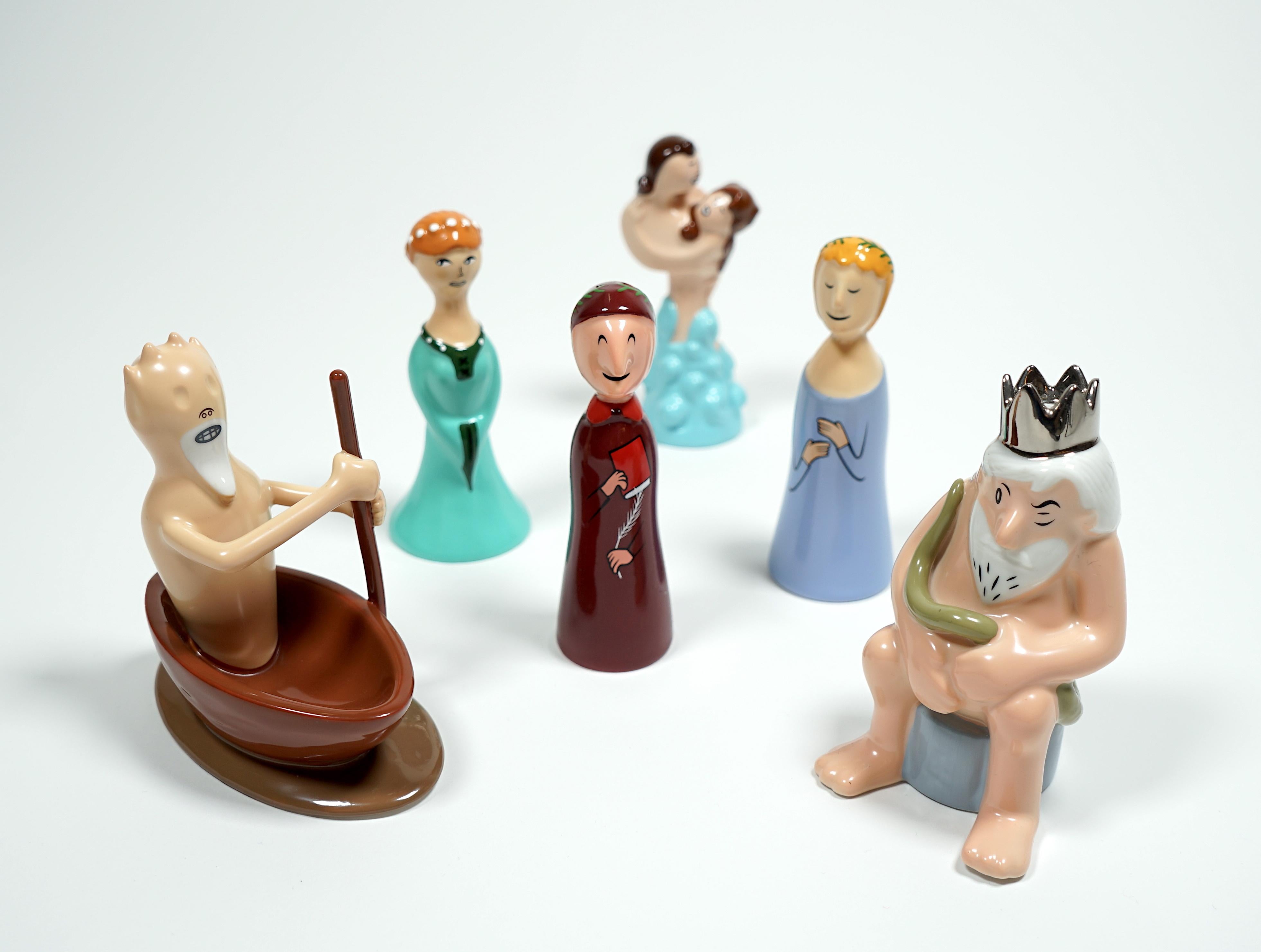 Ceramic sculptures designed by Massimo Giacon for Alessi + comic book Ettore.
Collection of 6 sculptures from the Divina Commedia collection.
Signed. Out production. Hand-decorated.

Massimo Giacon with his 