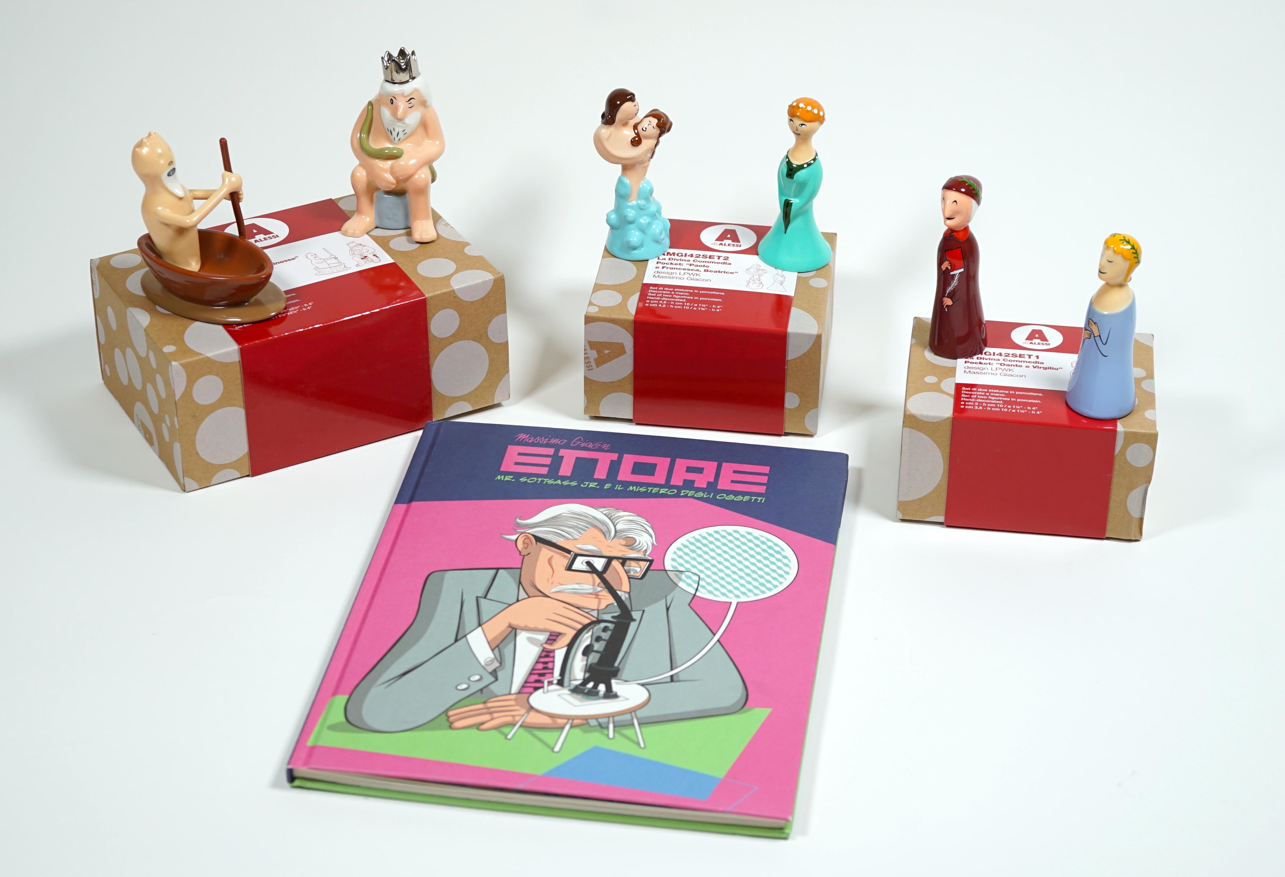 Enameled Massimo Giacon La Divina Commedia Sculptures by Alessi and Comic Book Ettore.