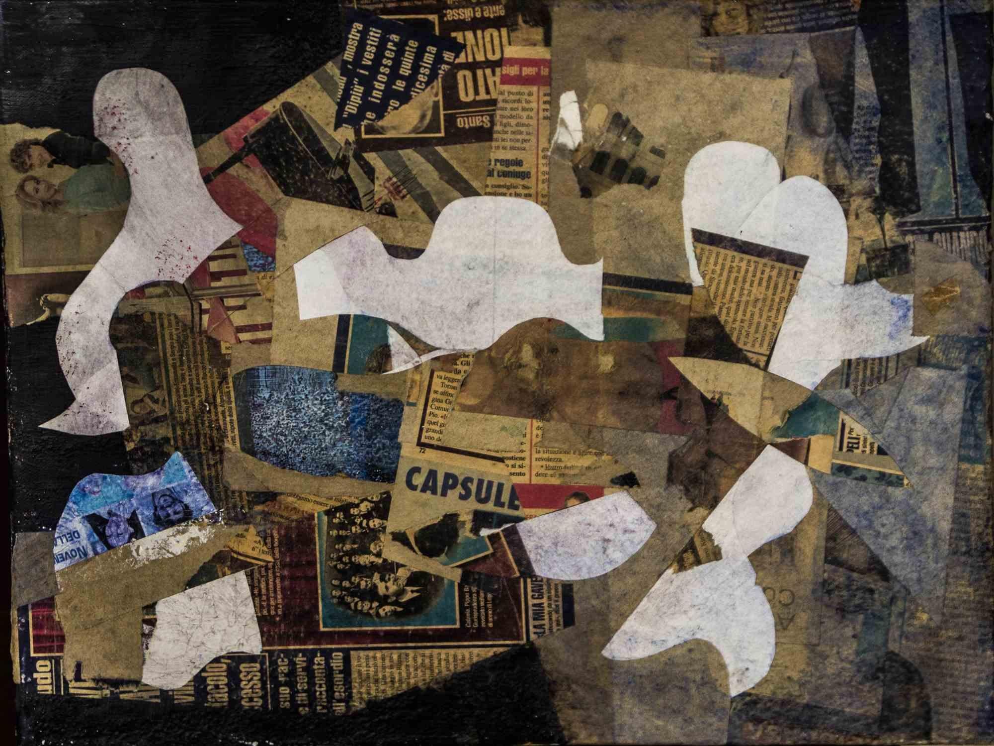 collage painting with newspaper