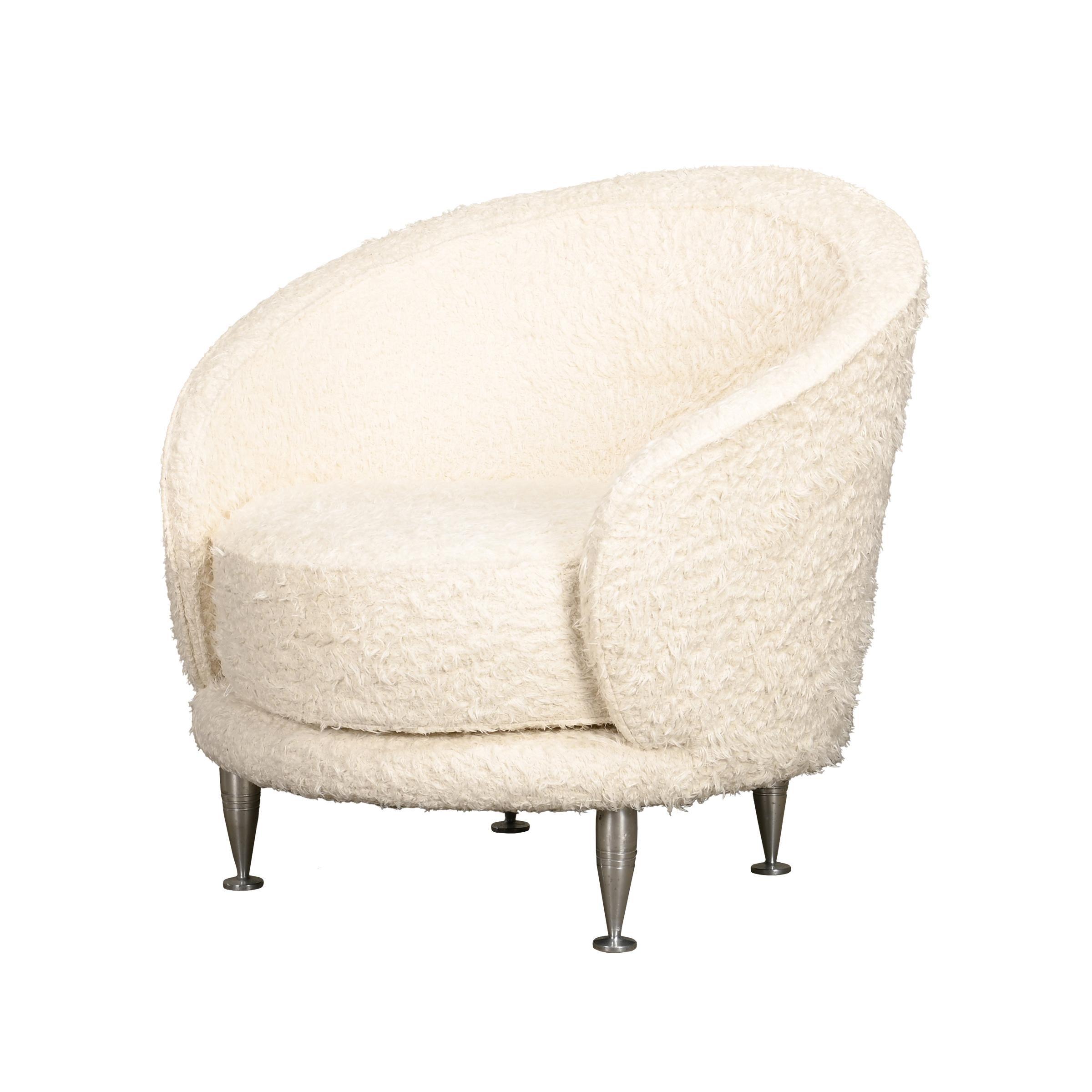 Massimo Iosa Ghini Armchair New Tone in white long pile cotton for Moroso, Italy