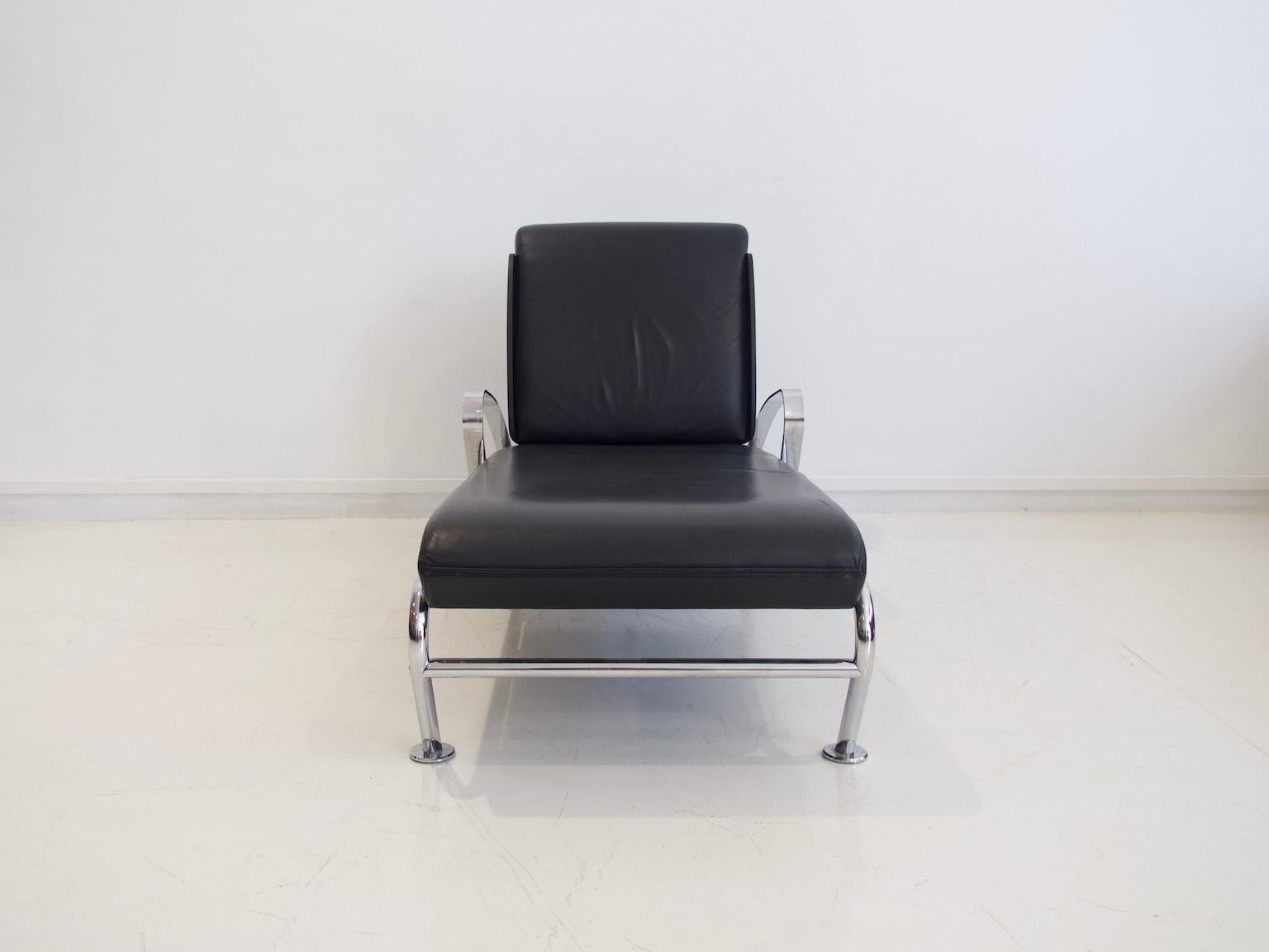 Massimo Iosa Ghini for Moroso Black Leather and Steel Chaise Longue In Good Condition For Sale In Madrid, ES