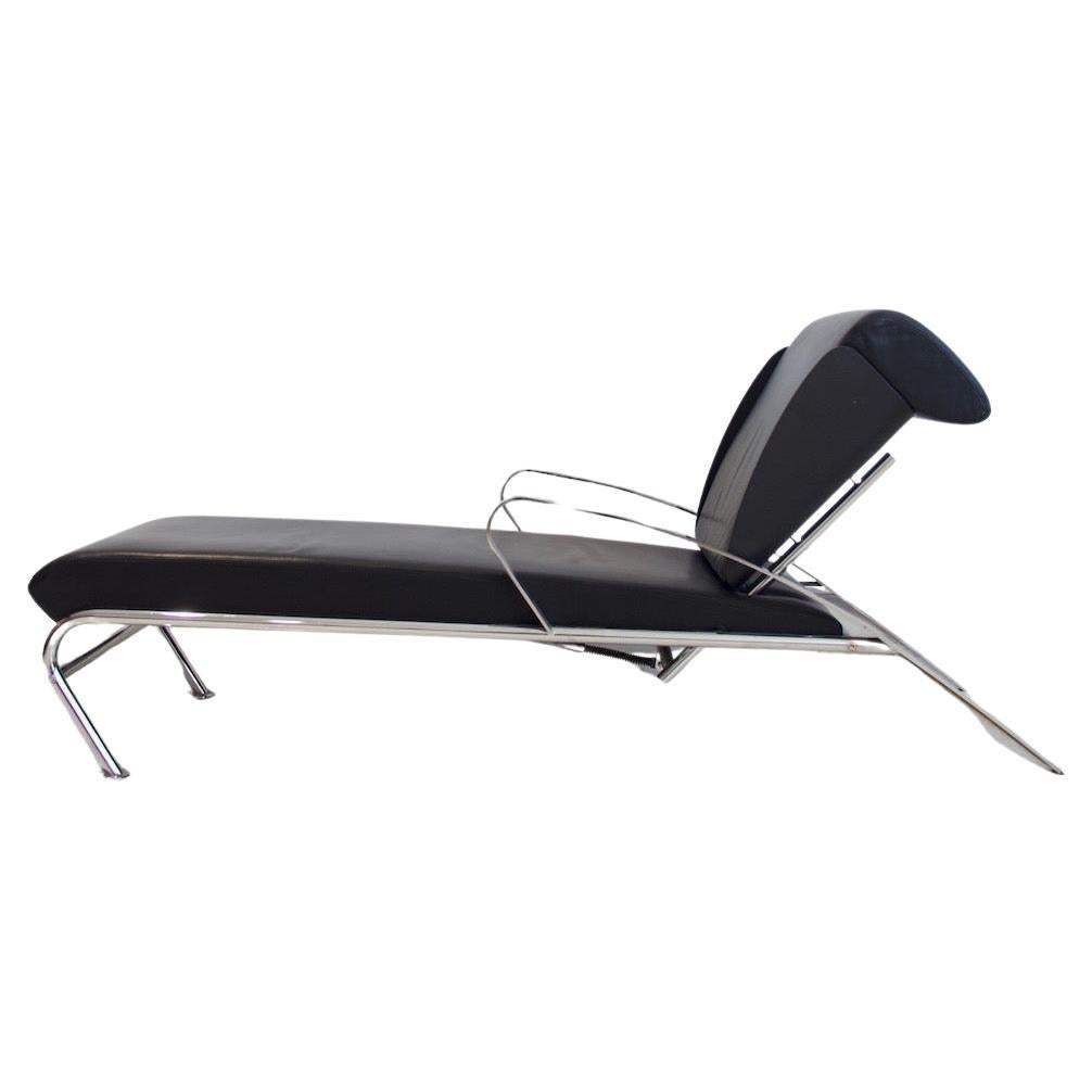 Massimo Iosa Ghini for Moroso Black Leather and Steel Chaise Longue