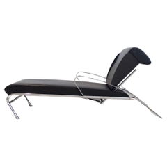 Massimo Iosa Ghini for Moroso Black Leather and Steel Chaise Longue