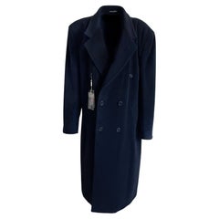 Massimo Italy Coat Mens Navy Cashmere Blend Long Classic Size 44