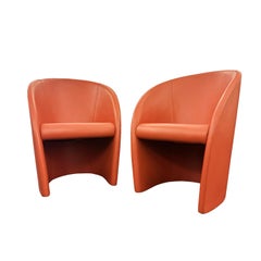 Massimo Vignelli Pair of "Intervista" Chairs in Vermillion Leather (1989)