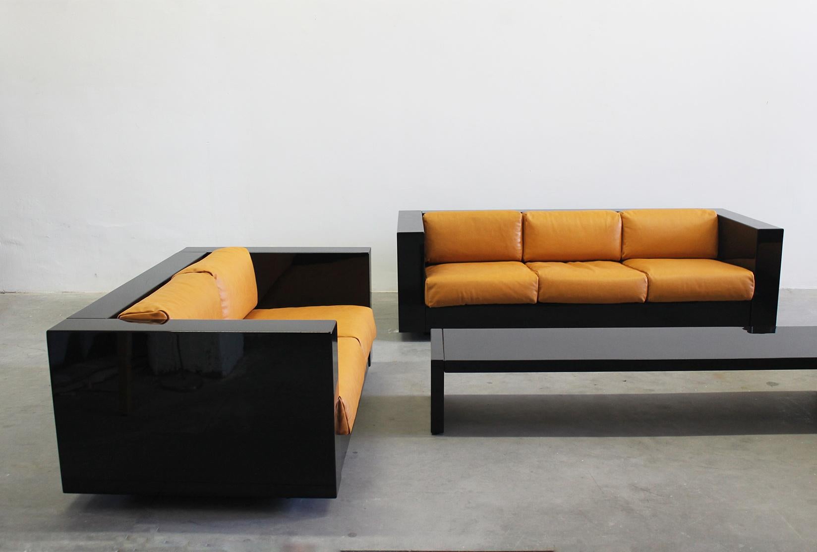 Lacquered Massimo & Lella Vignelli Black Saratoga Living Room Set by Poltronova 1960s  For Sale