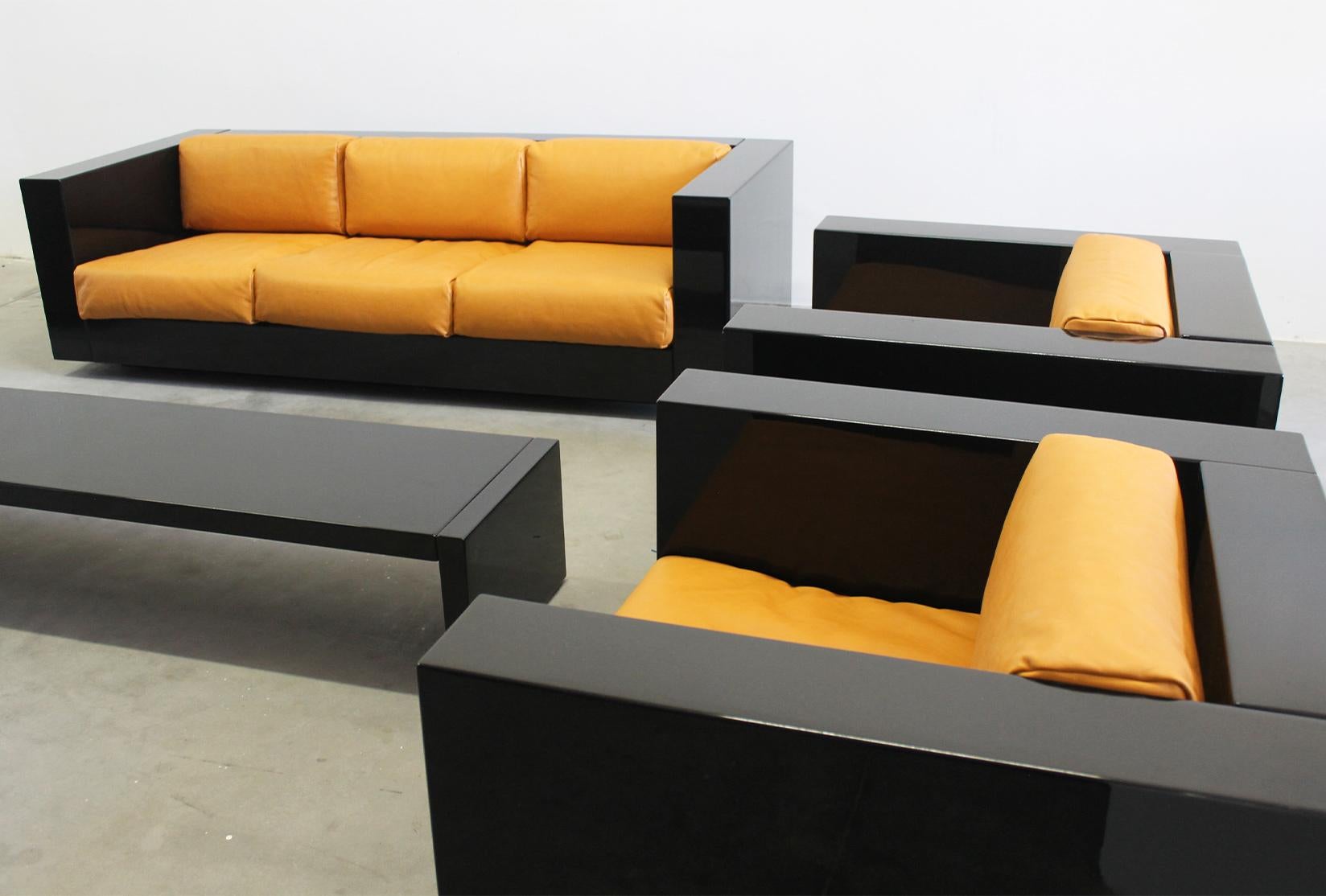 Massimo & Lella Vignelli Black Saratoga Living Room Set by Poltronova 1960s  In Good Condition For Sale In Montecatini Terme, IT