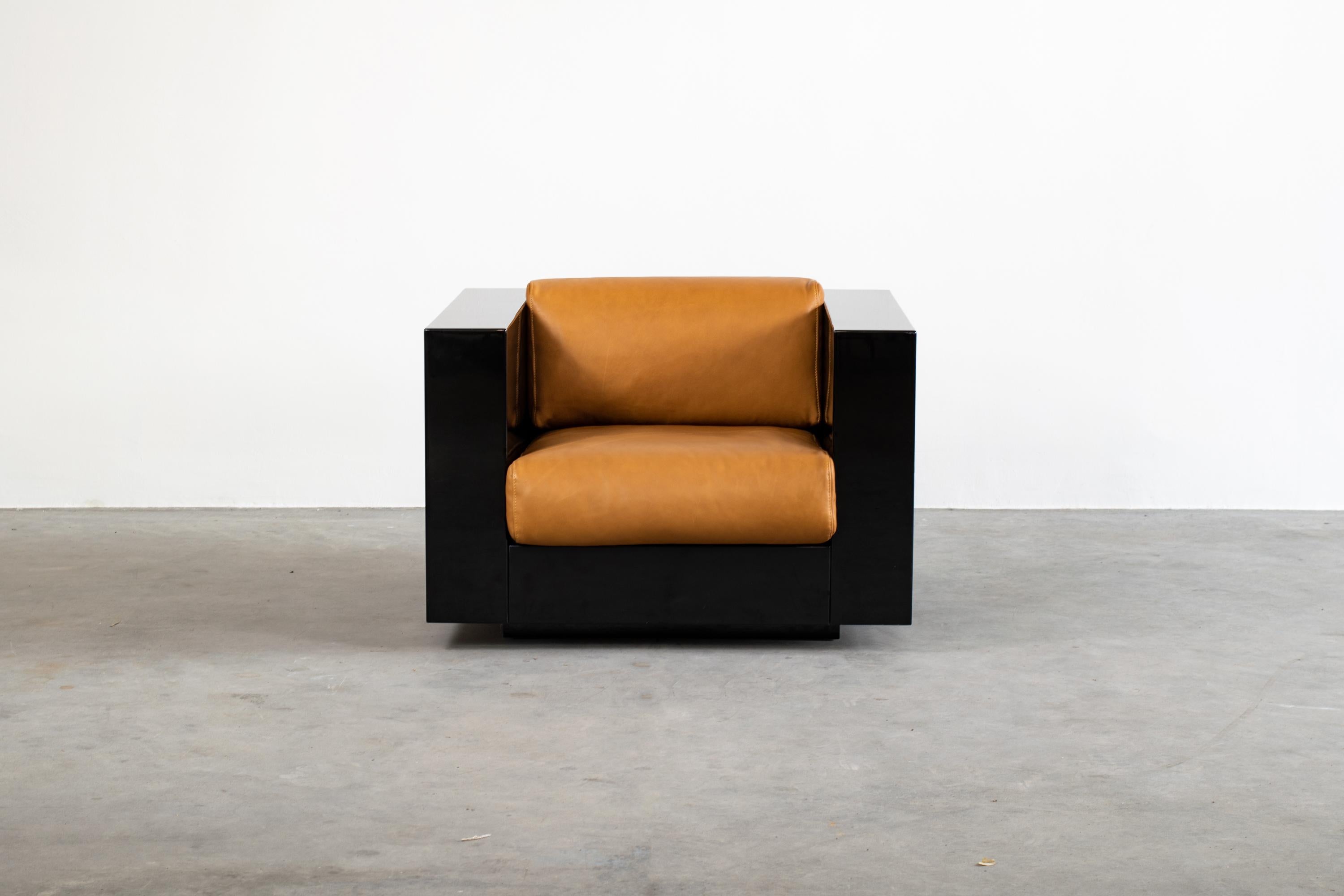 Mid-20th Century Massimo & Lella Vignelli Black Saratoga Living Room Set by Poltronova 1960s For Sale