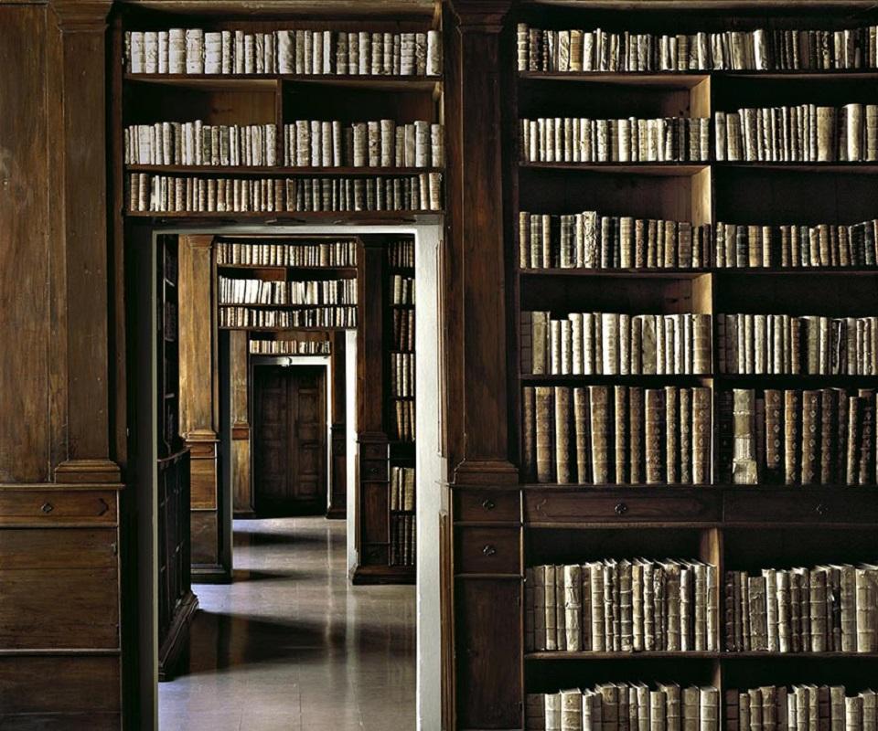 Massimo Listri Still-Life Photograph - Biblioteca di Napoli - the library in the Italian city, books and wooden shelves