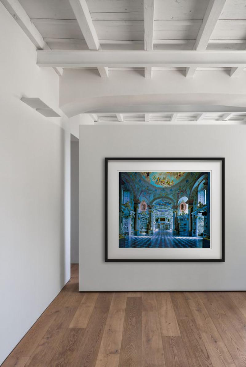 Beautiful portrait of the famous Bibliotheca Di Admont with a beautiful blue and golden interior photographed by the Master of Interior Photography Massimo Listri. 

All prints are limited edition. Available in multiple sizes. High-end framing on