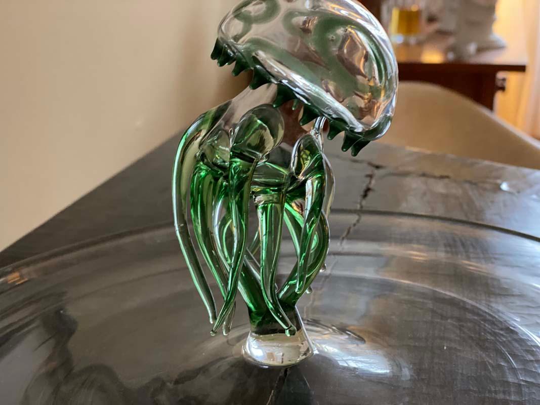 Special Jellyfish tray from the company Massimo Lunardon. Massimo Lunardon employs only experienced artisans who handcraft these great Murano glass objects. This clear blown glass serving tray is decorated with a 