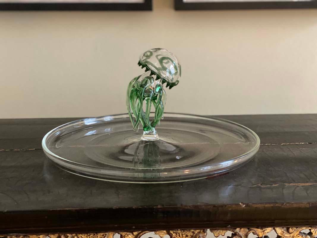 Post-Modern Massimo Lunardon Green Jellyfish-Tablet, Murano Glas, Medusa, Bowl For Sale