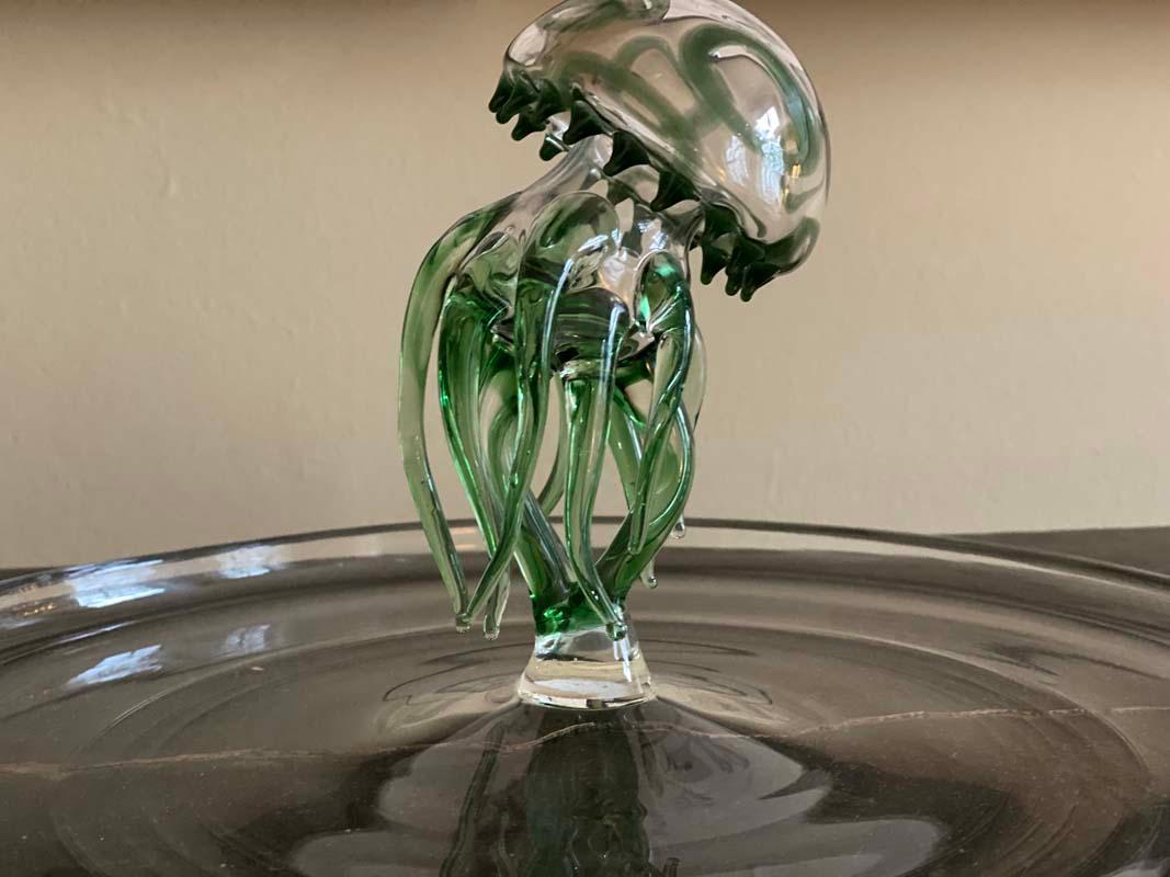 Hand-Crafted Massimo Lunardon Green Jellyfish-Tablet, Murano Glas, Medusa, Bowl For Sale