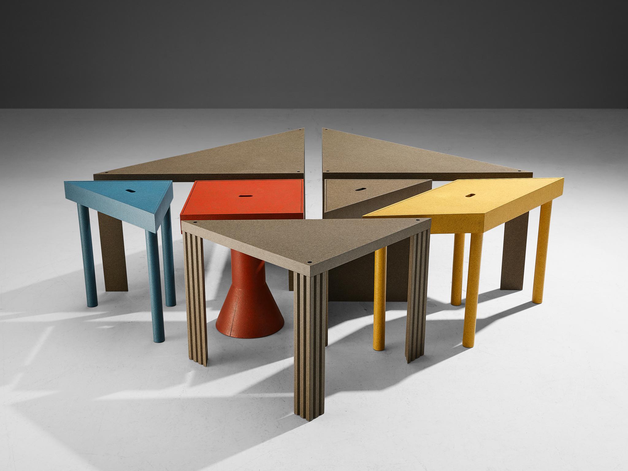 Massimo Morozzi for Cassina, ‘Tangram’ dining table, painted beech, Italy, 1983

The ‘Tangram’ table awakes more than just one association. The design by Massimo Morozzi is modular and therefore versatile, playful in use and color, but still