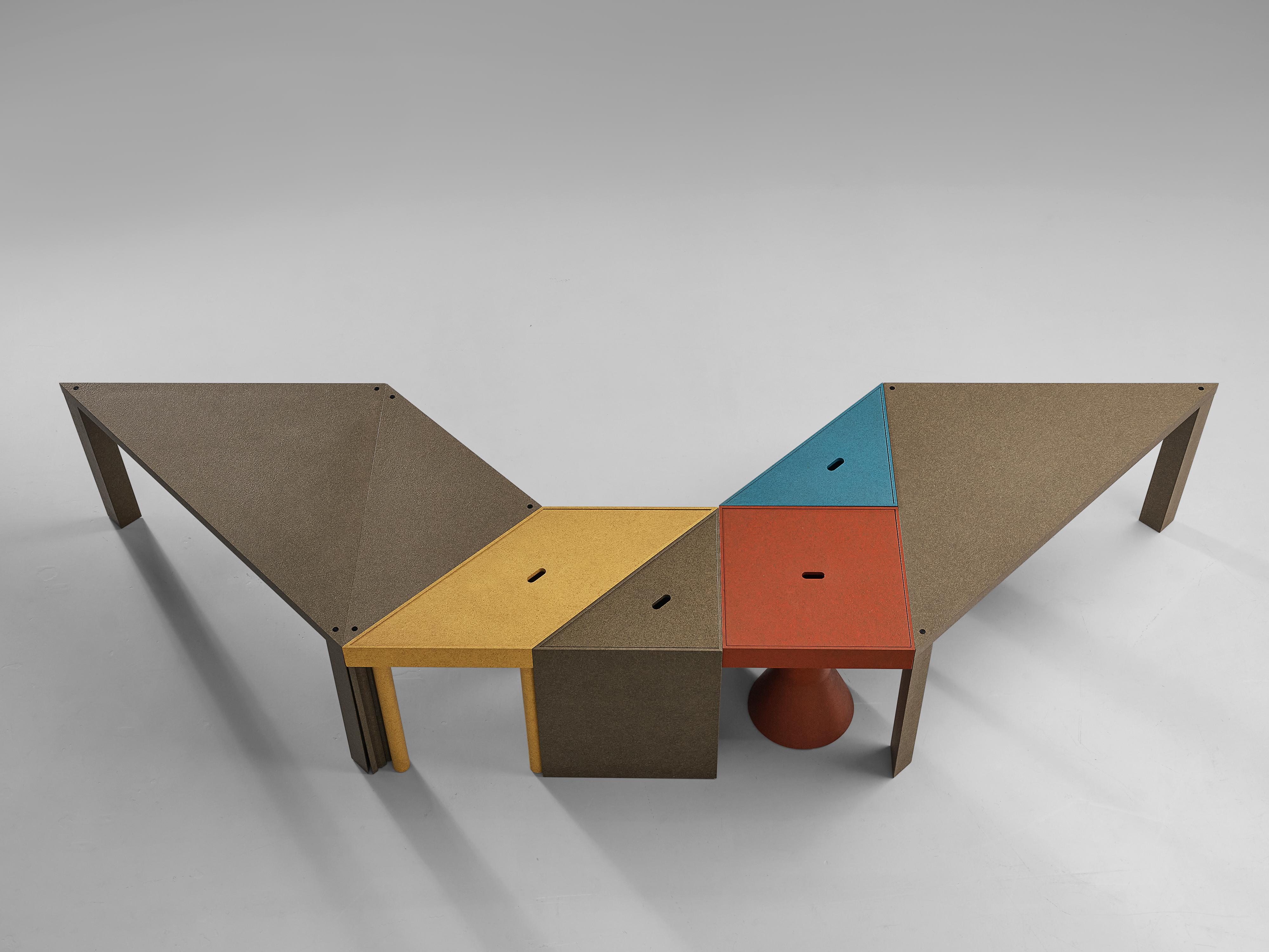 Painted Massimo Morozzi for Cassina Modular ‘Tangram’ Dining Table in Colorful Beech
