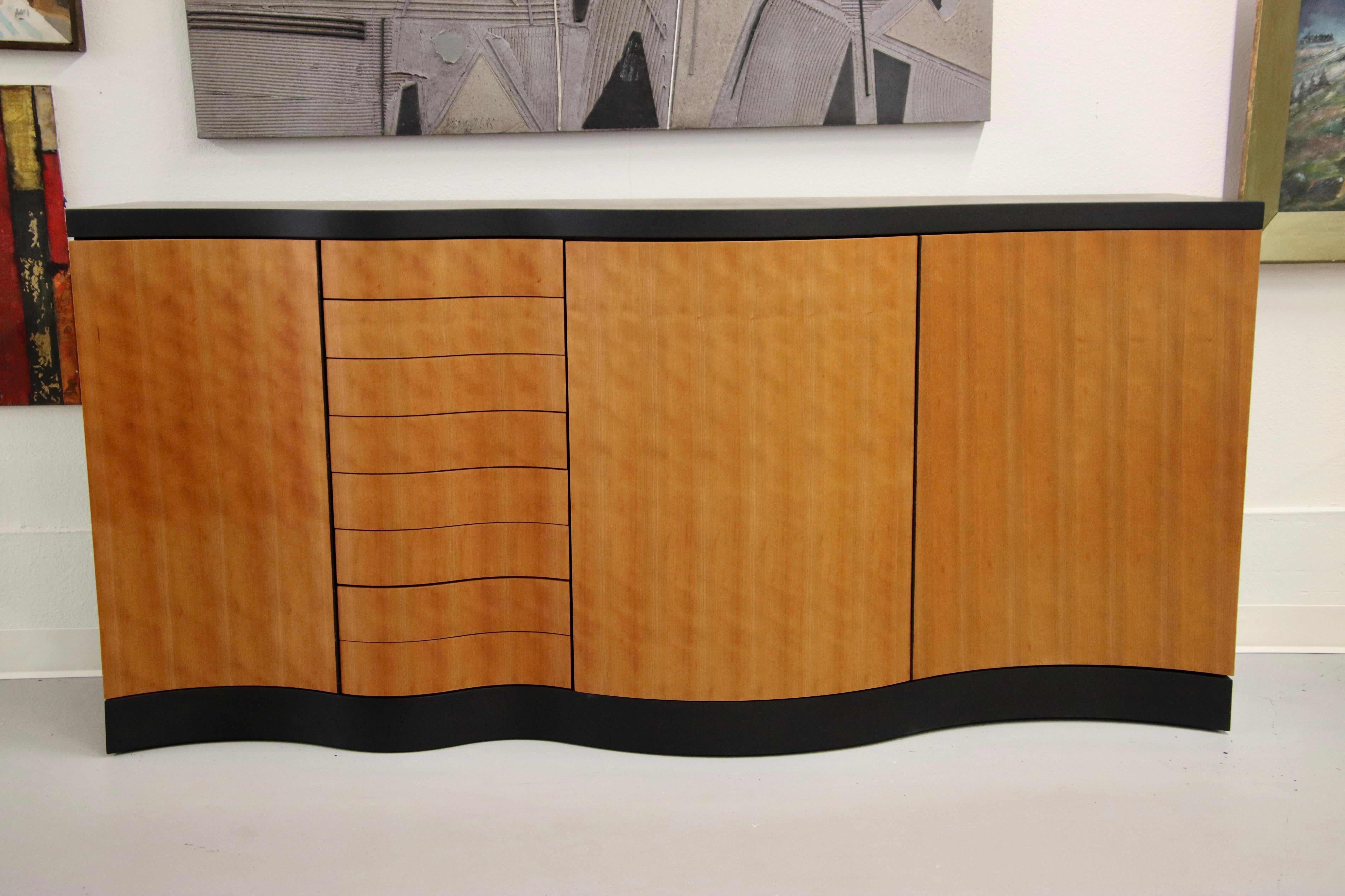 A beautiful credenza or sideboard by Giorgetti's Matrix Line of the 1980s. It was designed by Massimo Morozzi and is featured in the Matrix booklet. It was available in various different configurations, but likely few were actually made. It has been