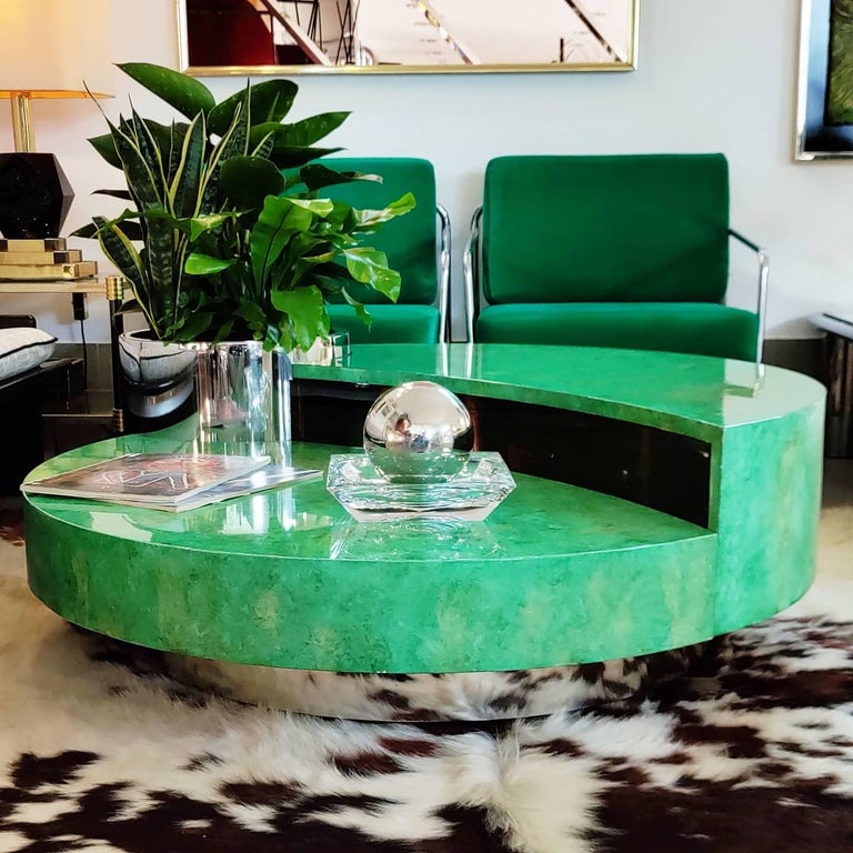 Beautiful and extremely rare, top of the range, sculptural coffee table with hidden internal illuminated bar compartment designed by famous italian decorator ,Massimo Papiri and fabricated by Atelier ‘Mario Sabot’ ,Italy in 1973. This coffe table
