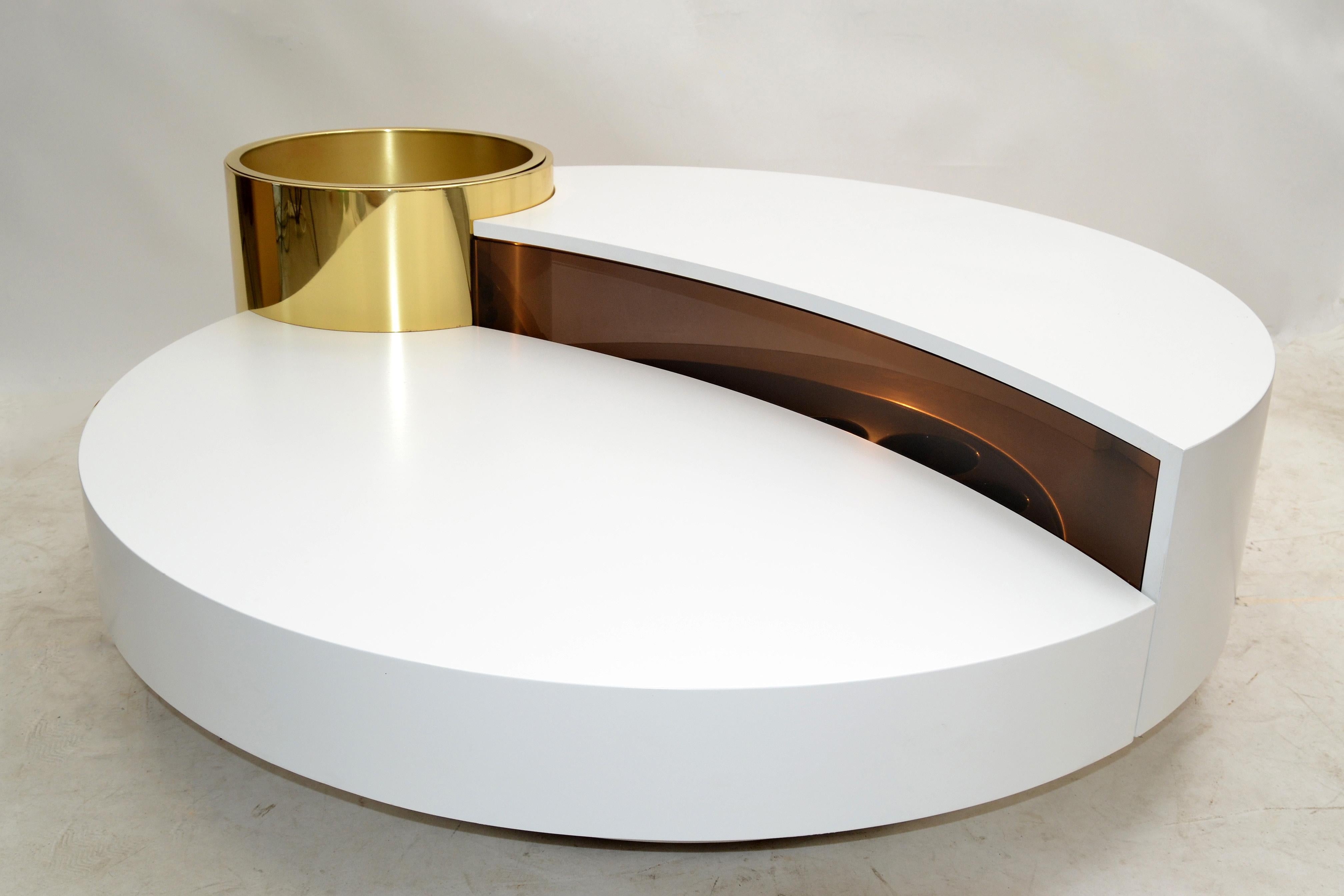 Massimo Papiri Italy Turning Wood & Brass Dry Bar, Coffee Table by Mario Sabot For Sale 2