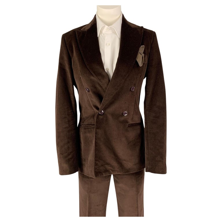 MASSIMO PIOMBO Size 34 Brown Velvet Cotton Double Breasted Suit For ...