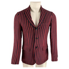 MASSIMO PIOMBO Size 36 Red & Navy Stripe Linen & Cotton Sport Coat