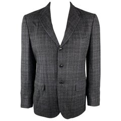 MASSIMO PIOMBO Size 44 Navy Plaid Wool Blend Notch Lapel Sport Coat