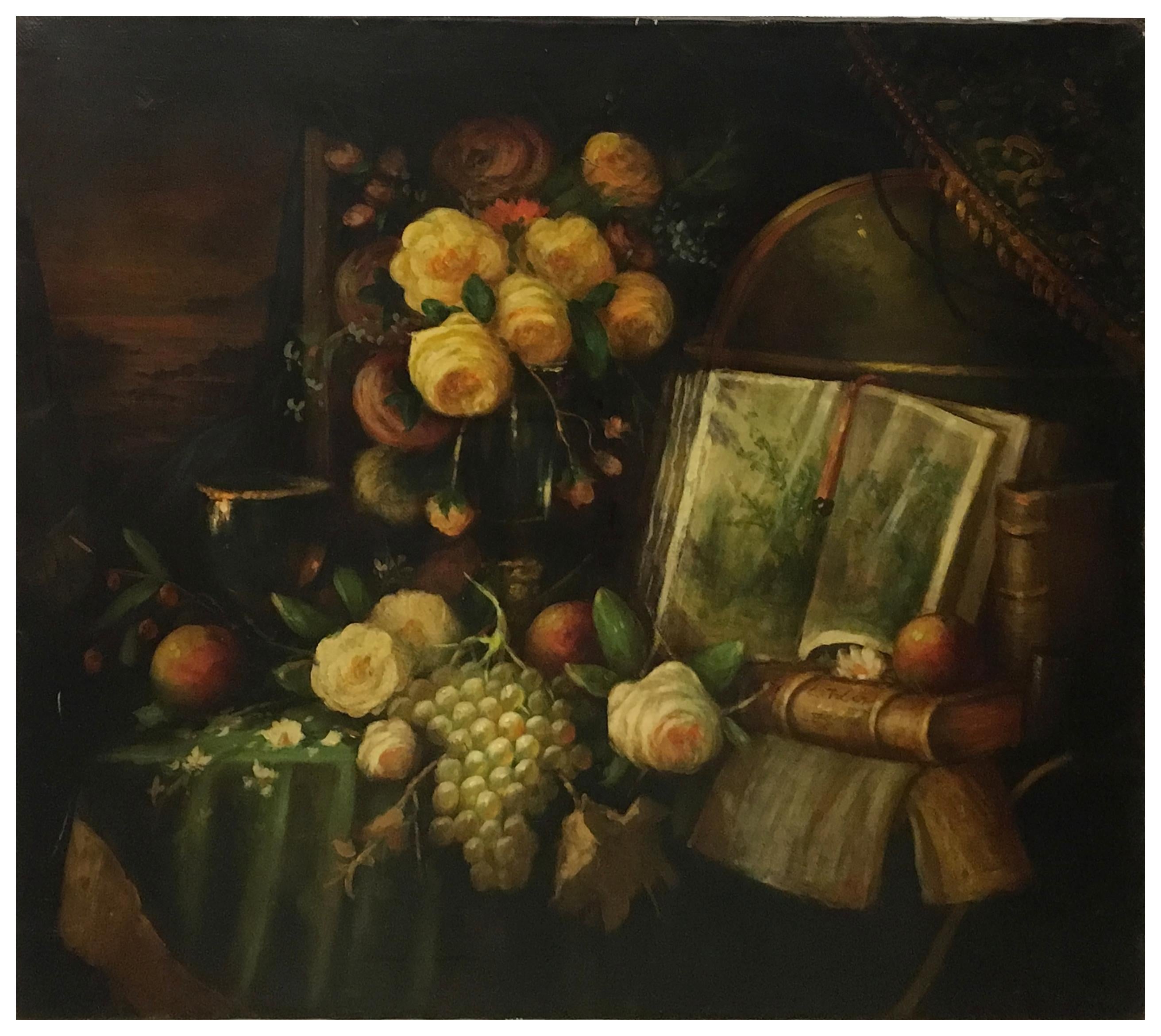 STILL LIFE – Massimo Reggiani – Italienische Schule –  Ölgemälde auf Leinwand Italienisches Gemälde im Angebot 1