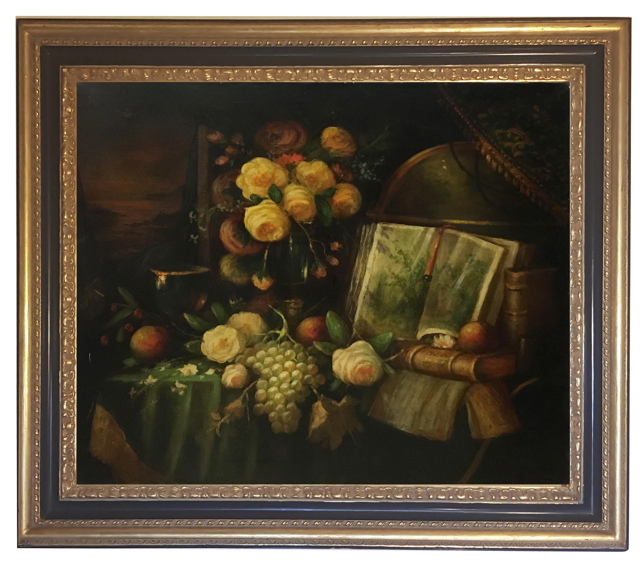 STILL LIFE - Oil on canvas cm. 80x90 by Massimo Reggiani, Italy 2007
The origins of still life can be found in Dutch painting. At the beginning of Dutch painting, artists included additional elements in their religious compositions, depicting them