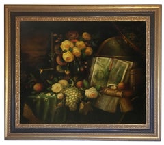 STILL LIFE de Massimo Reggiani, école italienne  Peinture à l'huile sur toile italienne