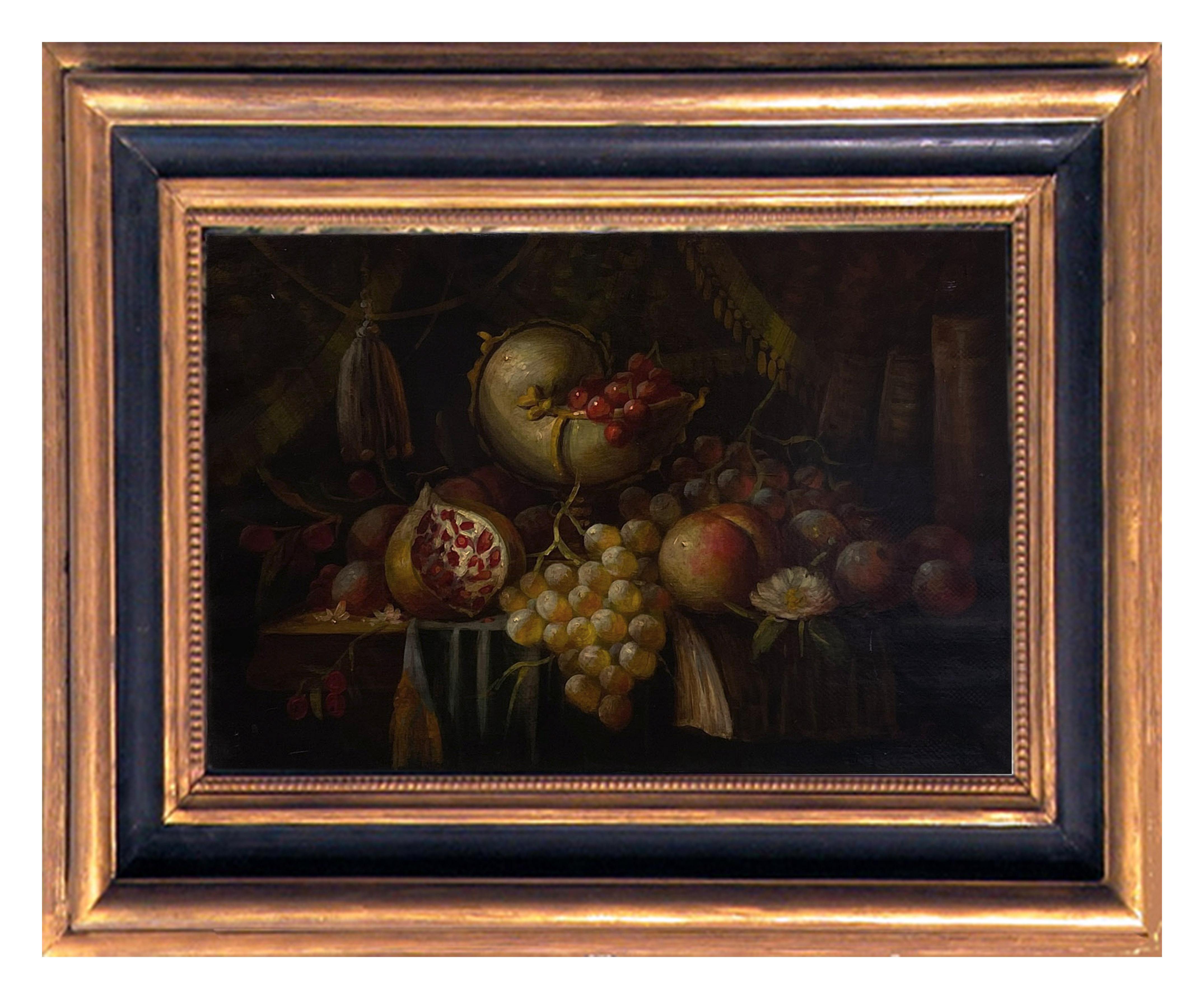 Natura morta - Massimo Reggiani Italia 2005 - Olio su tela cm.35x50
Le origini della natura morta si trovano nella pittura olandese. All'inizio della pittura olandese, gli artisti includevano ulteriori elementi nelle loro composizioni religiose,
