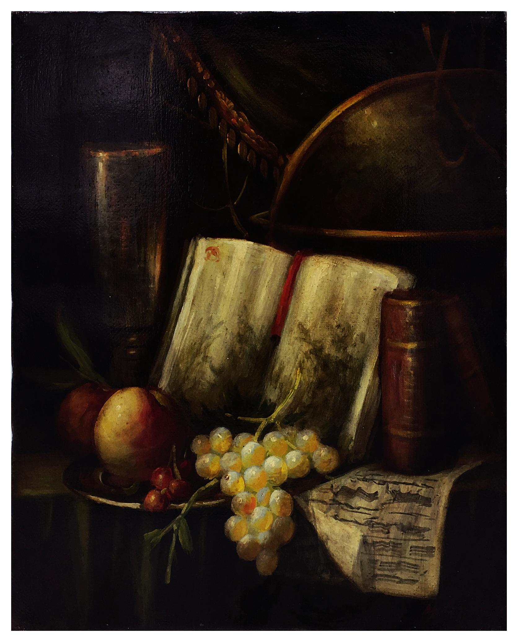 Peinture italienne à l'huile sur toile STILL LIFE de Massimo Reggianil en vente 1