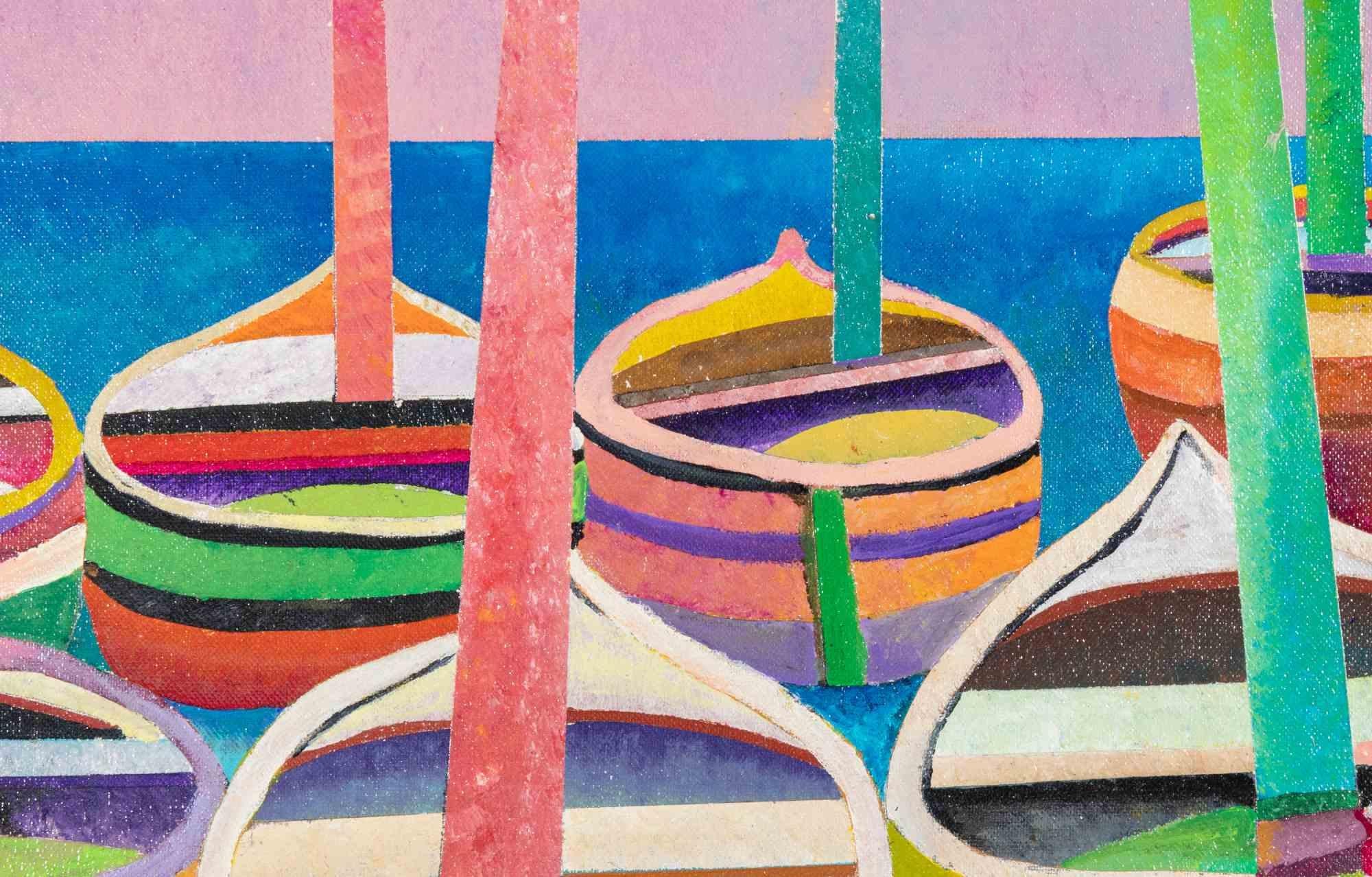 Boote - Gemälde von Massimo Sonnino - 1998 im Angebot 1