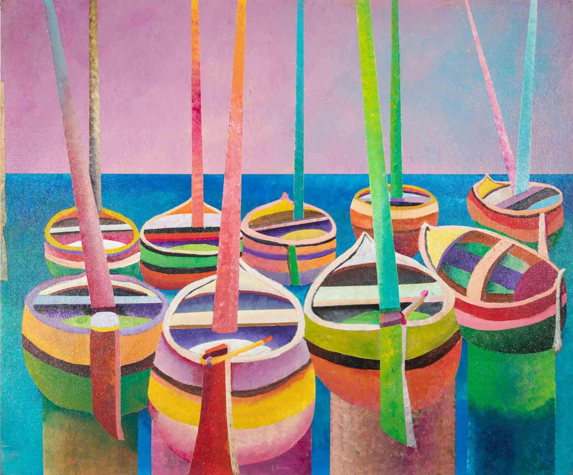 Boote - Gemälde von Massimo Sonnino - 1998 im Angebot 3