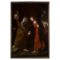 Massimo Stanzione (1585 - 1656) Cercle de la Visitation Vierge Marie avec expertise