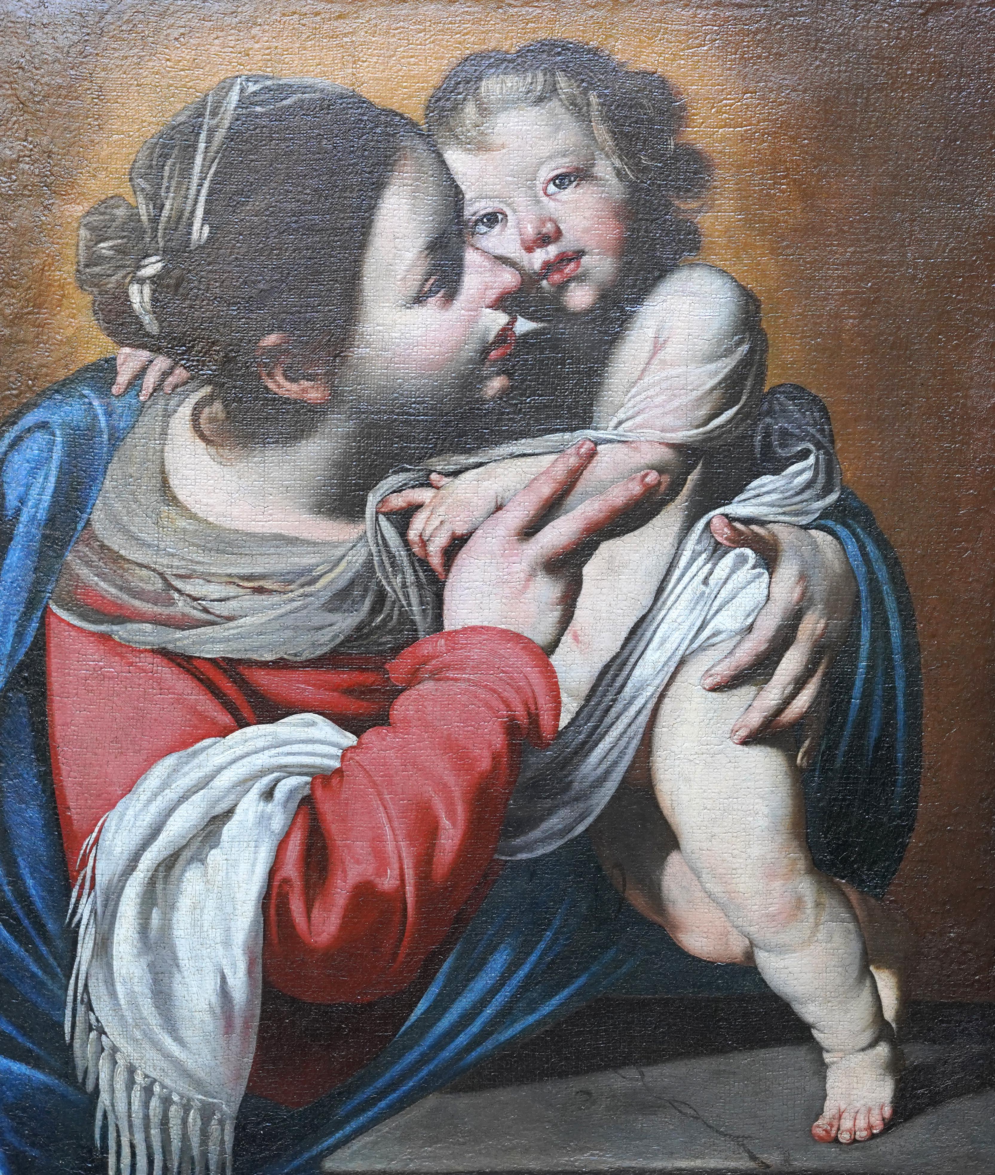 Madone et Child - peinture à l'huile religieuse italienne du 17e siècle, de style vieux maître - Painting de Massimo Stanzione