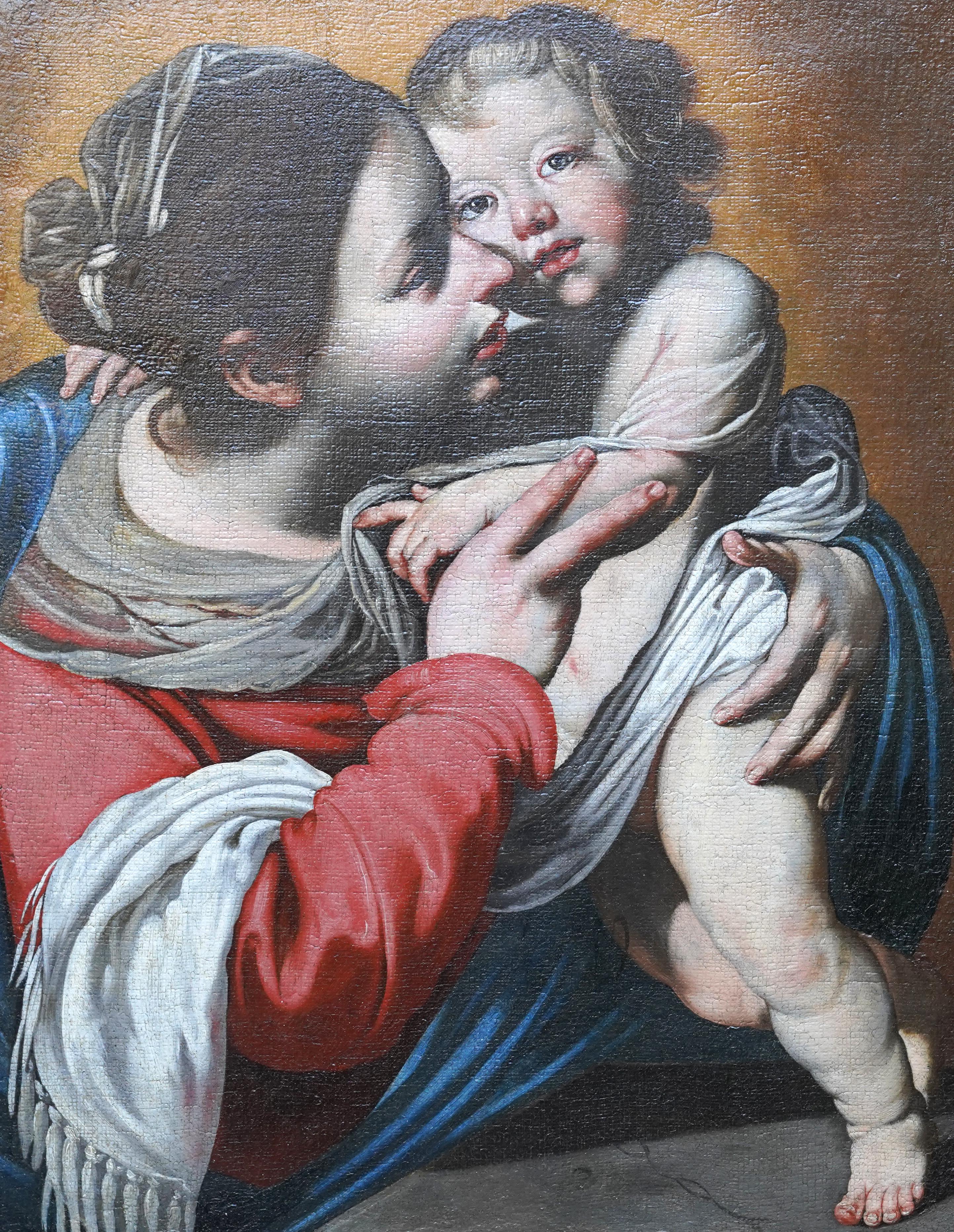Madone et Child - peinture à l'huile religieuse italienne du 17e siècle, de style vieux maître - Maîtres anciens Painting par Massimo Stanzione