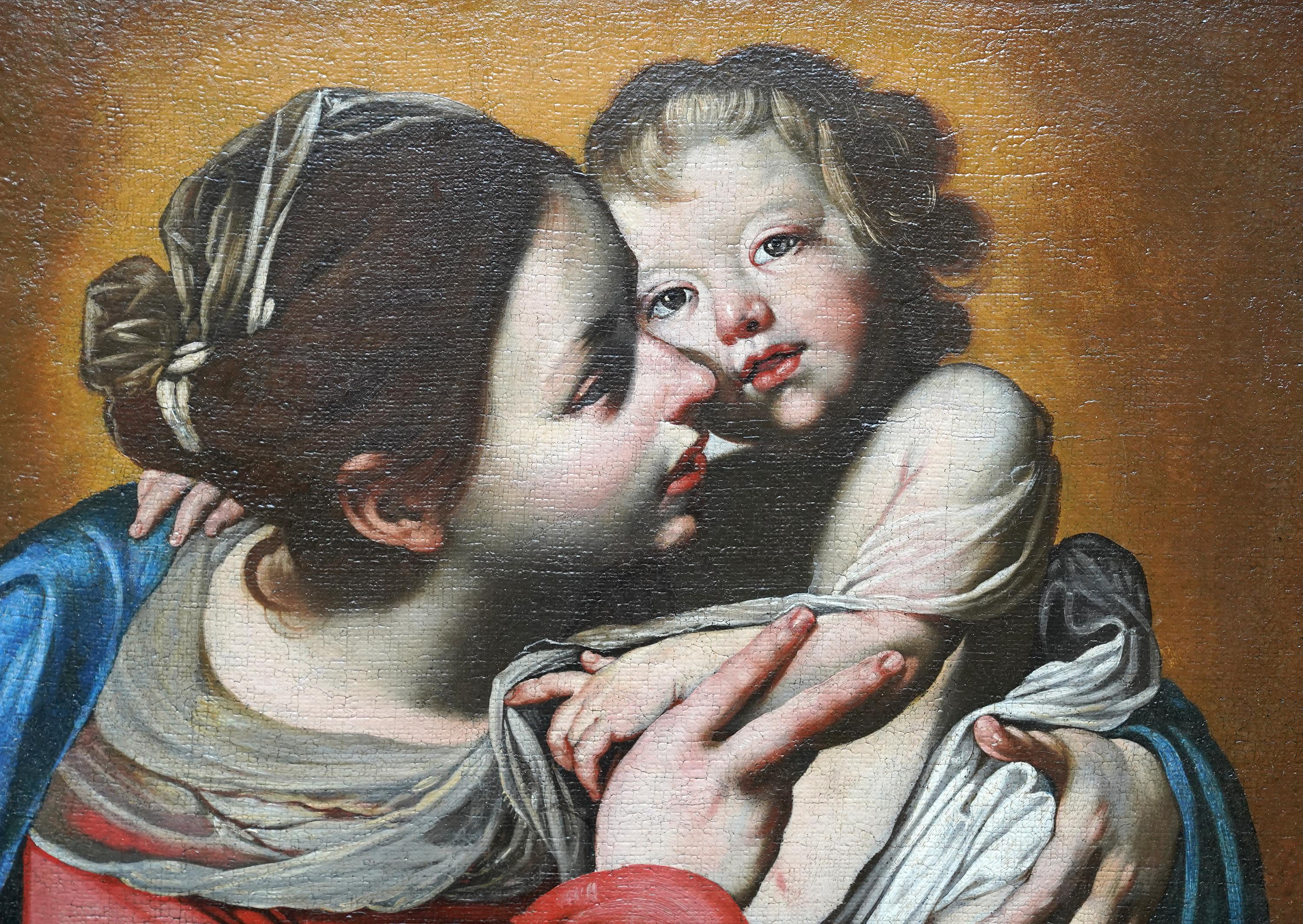 Madone et Child - peinture à l'huile religieuse italienne du 17e siècle, de style vieux maître - Gris Portrait Painting par Massimo Stanzione