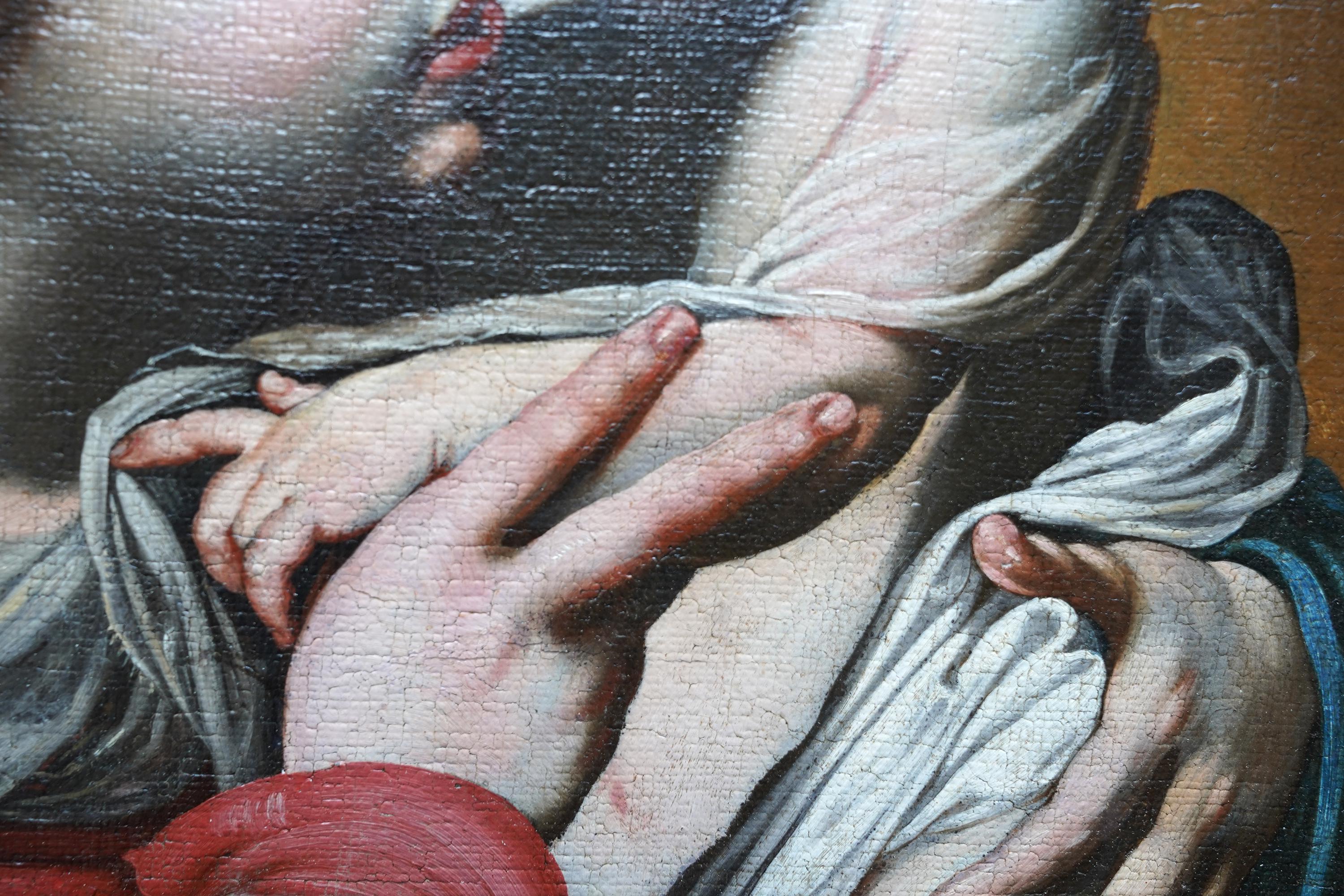 Madone et Child - peinture à l'huile religieuse italienne du 17e siècle, de style vieux maître en vente 3
