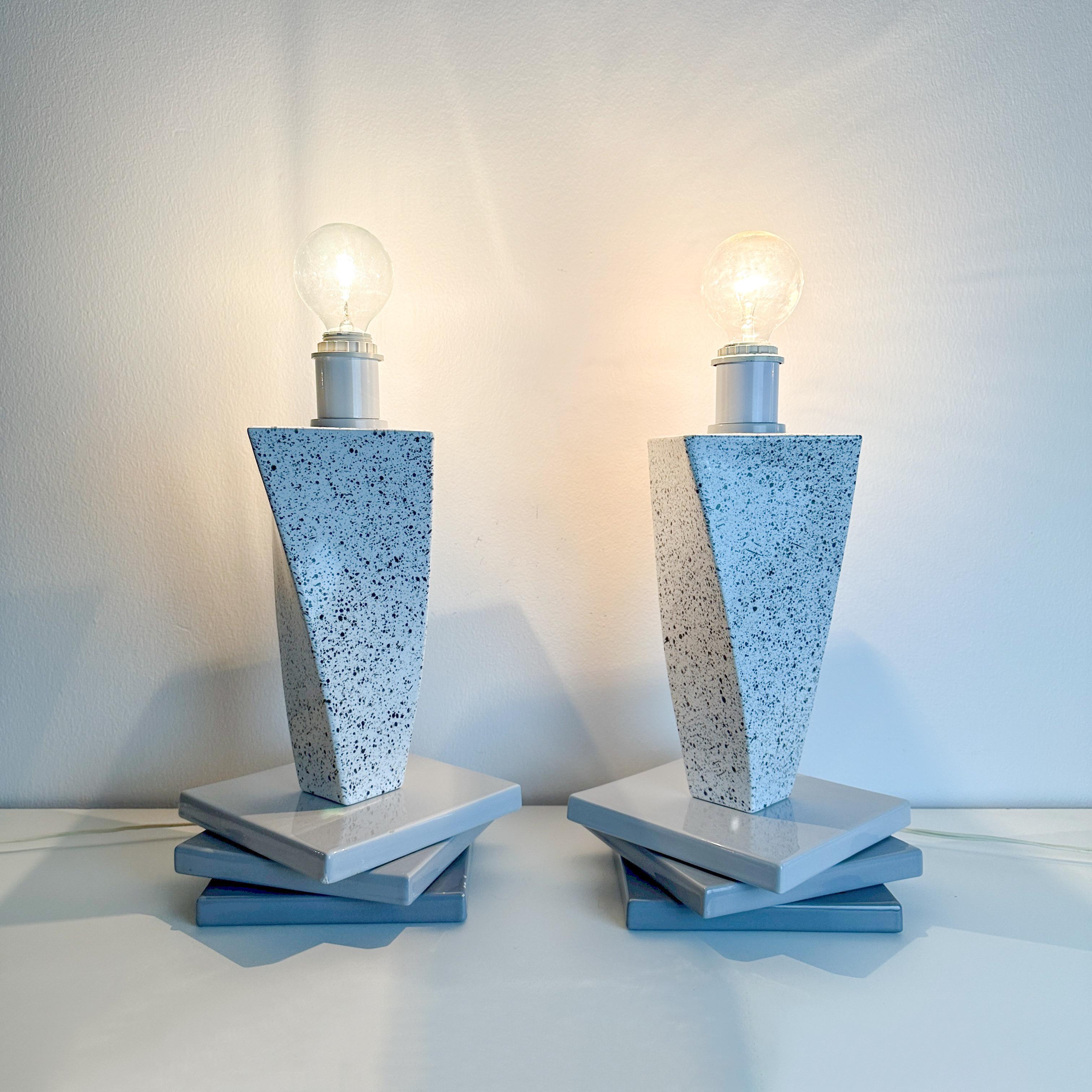 Massimo Vallotto for Viba Postmodern Italian Ceramic Lamp Pair For Sale 6