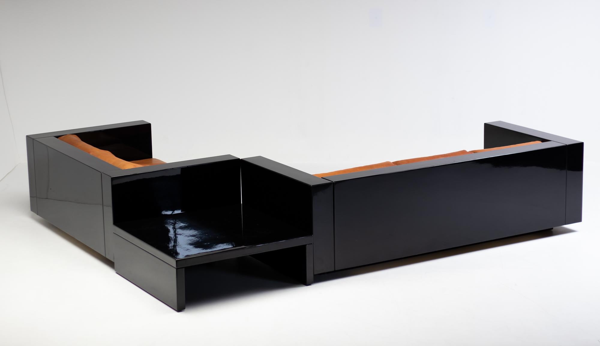 Massimo Vignelli Black and Cognac Leather Saratoga Living Room Set 2